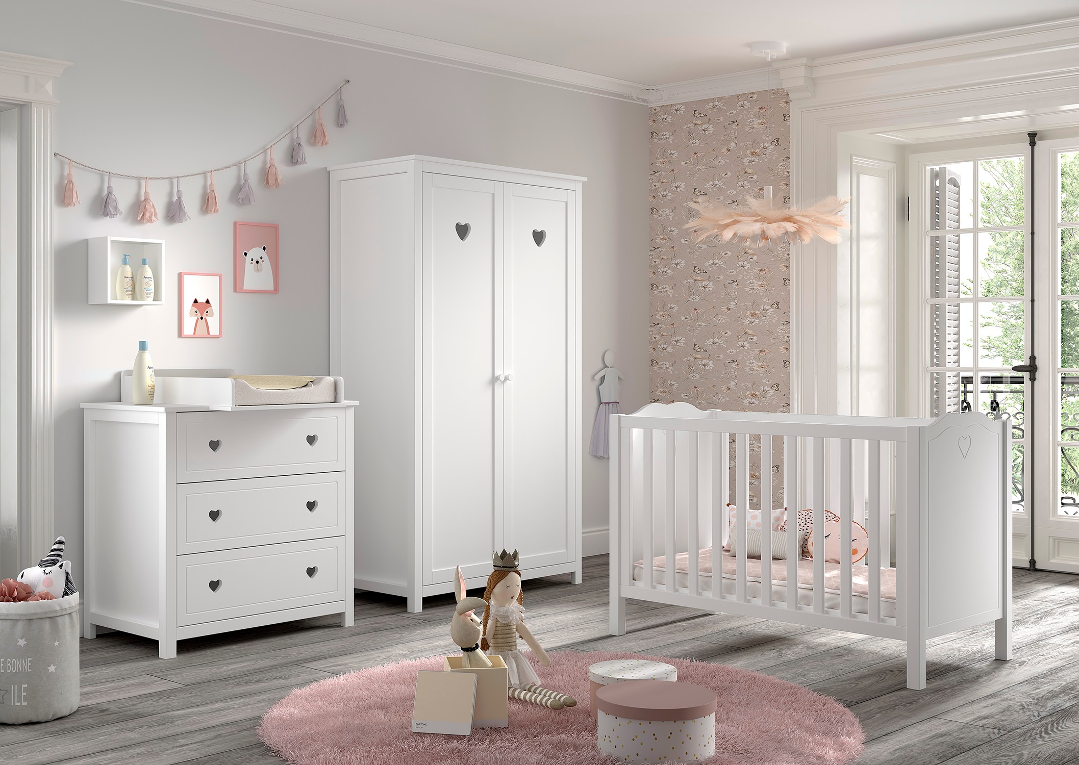 Vipack Babyzimmer-Komplettset "Amori 4-tlg. mit Herz-Ornamenten, MDF/Massiv günstig online kaufen