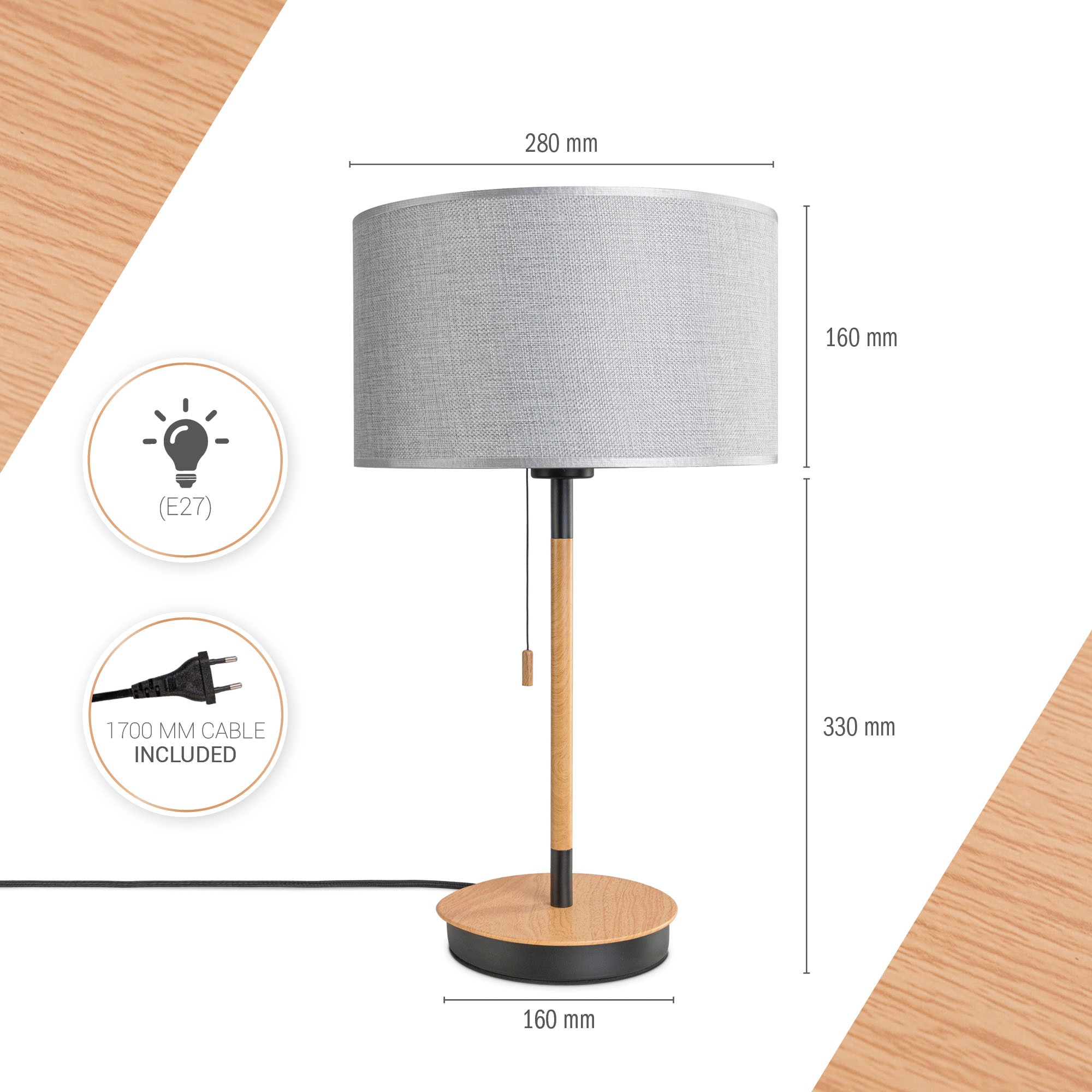 Paco Home Tischleuchte »EKO CANVAS UNI COLOR«, Nacht Mit Schalter Stofflampe Vintage Skandinavisch