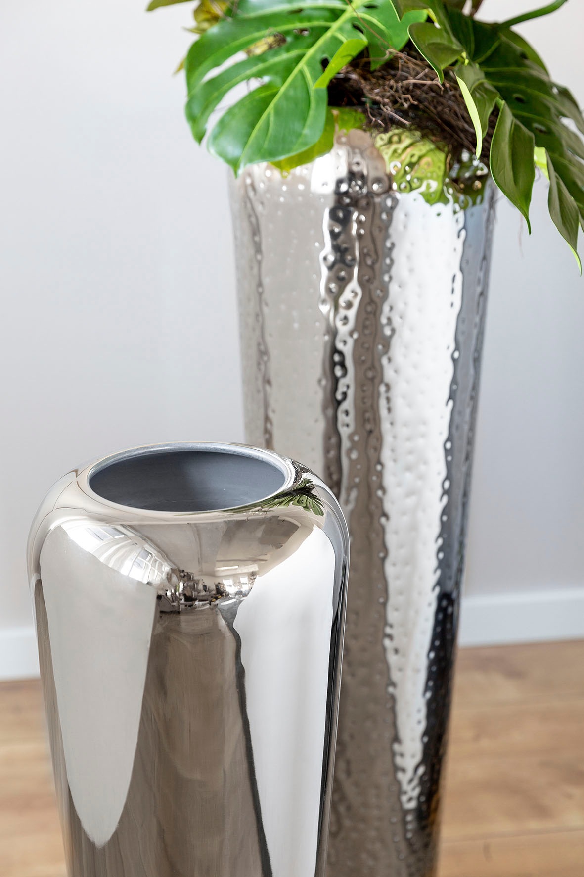 Fink Dekovase »TUTZI, mit gehämmerter Struktur« Vase aus Metall, vernickelt, Bodenvase