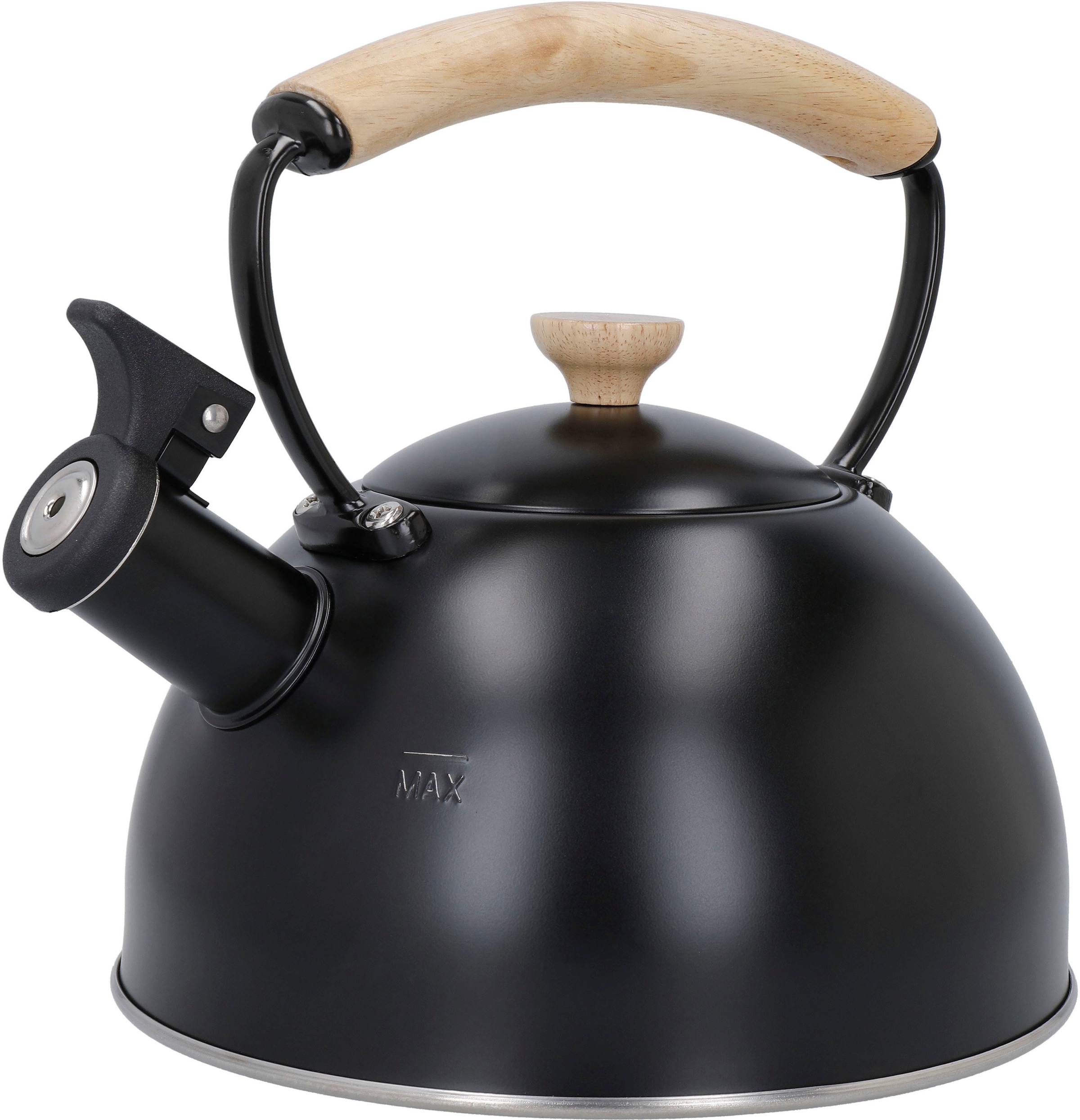 LA CAFETIÈRE Wasserkessel "La Cafetière", 1,6 l + Höhe 19cm, schwarz, Töpfe, pfeifend, mit Holzgriff, 1,6 Liter, Induktion