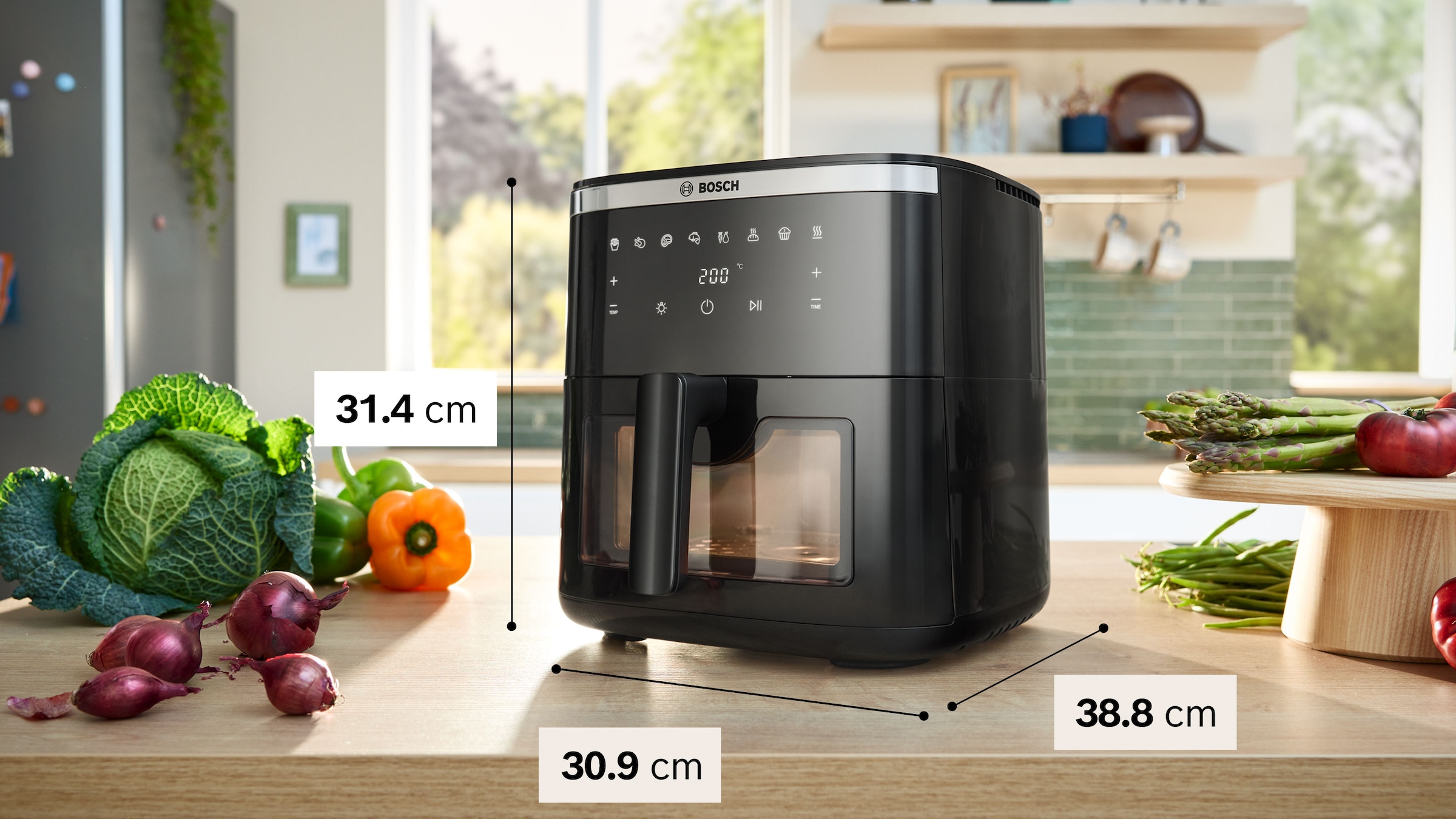 BOSCH Heißluftfritteuse »MAF671B0 Air Fryer Serie 6, 7,1l, Sichtfenster, 7 Programme, schwarz«, 1800 W, Innenlicht, Schüttelalarm, Korb spülm.geeignet