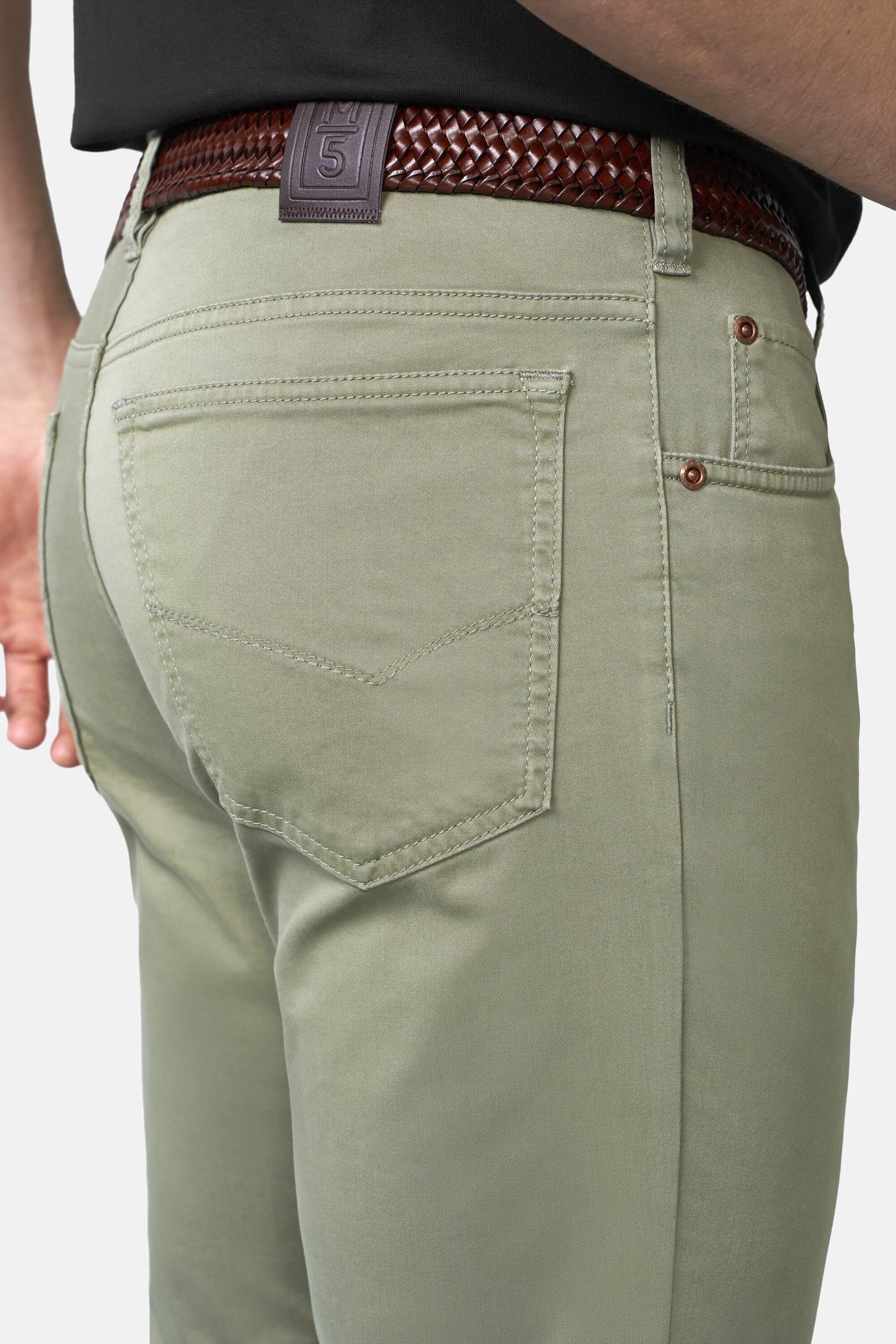 Chinos MEYER "M5 Five Pocket", Damen, Gr. 32, Länge 34, grün, 89% Baumwolle, 8% Elastomultiester, 3% Elasthan, unifarben, regular fit lang, Hosen, M5 Five aus High Performance Satin 3