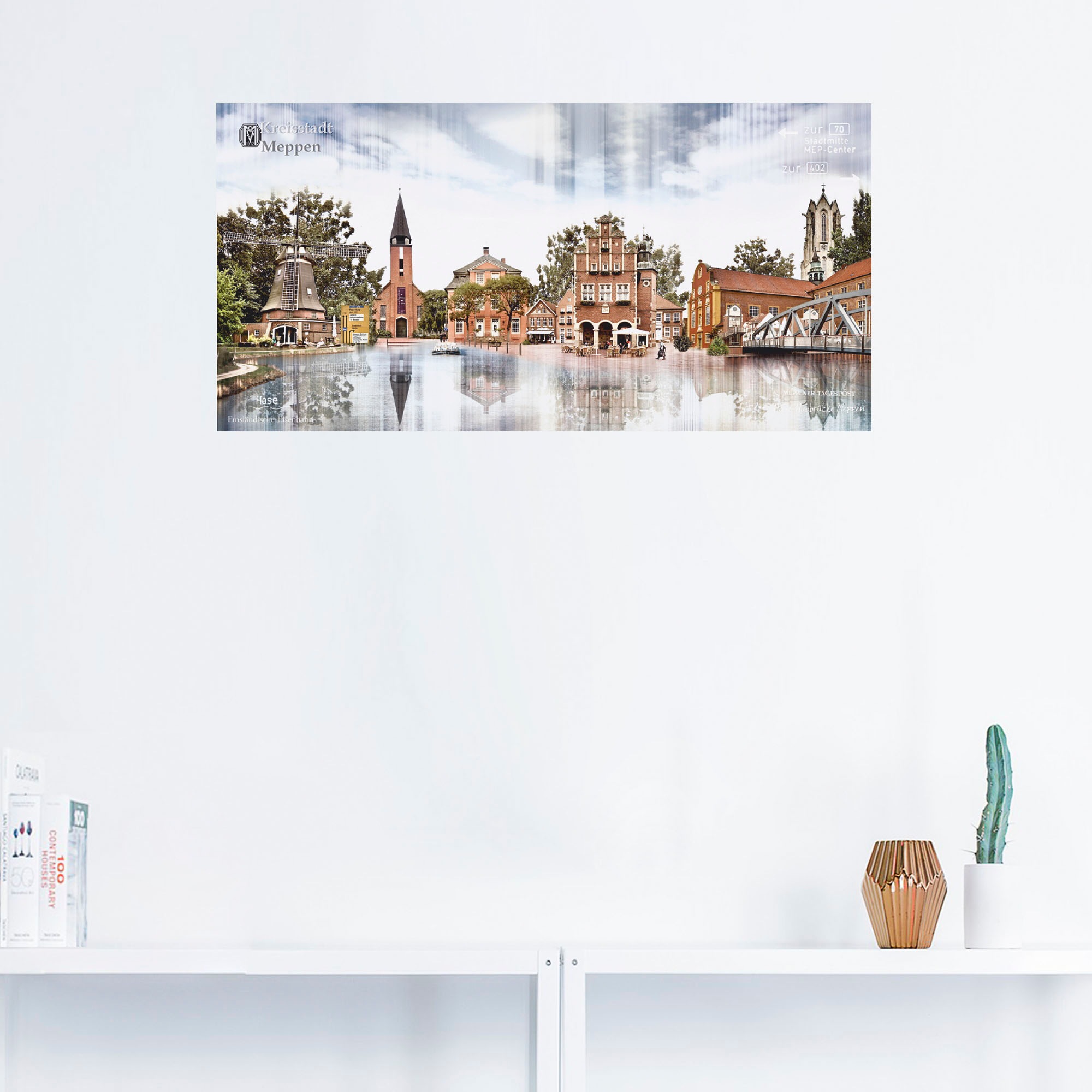 Artland Wandbild »Meppen Skyline Abstrakte Collage«, Deutschland, (1 St.), als Leinwandbild, Wandaufkleber in verschied. Größen