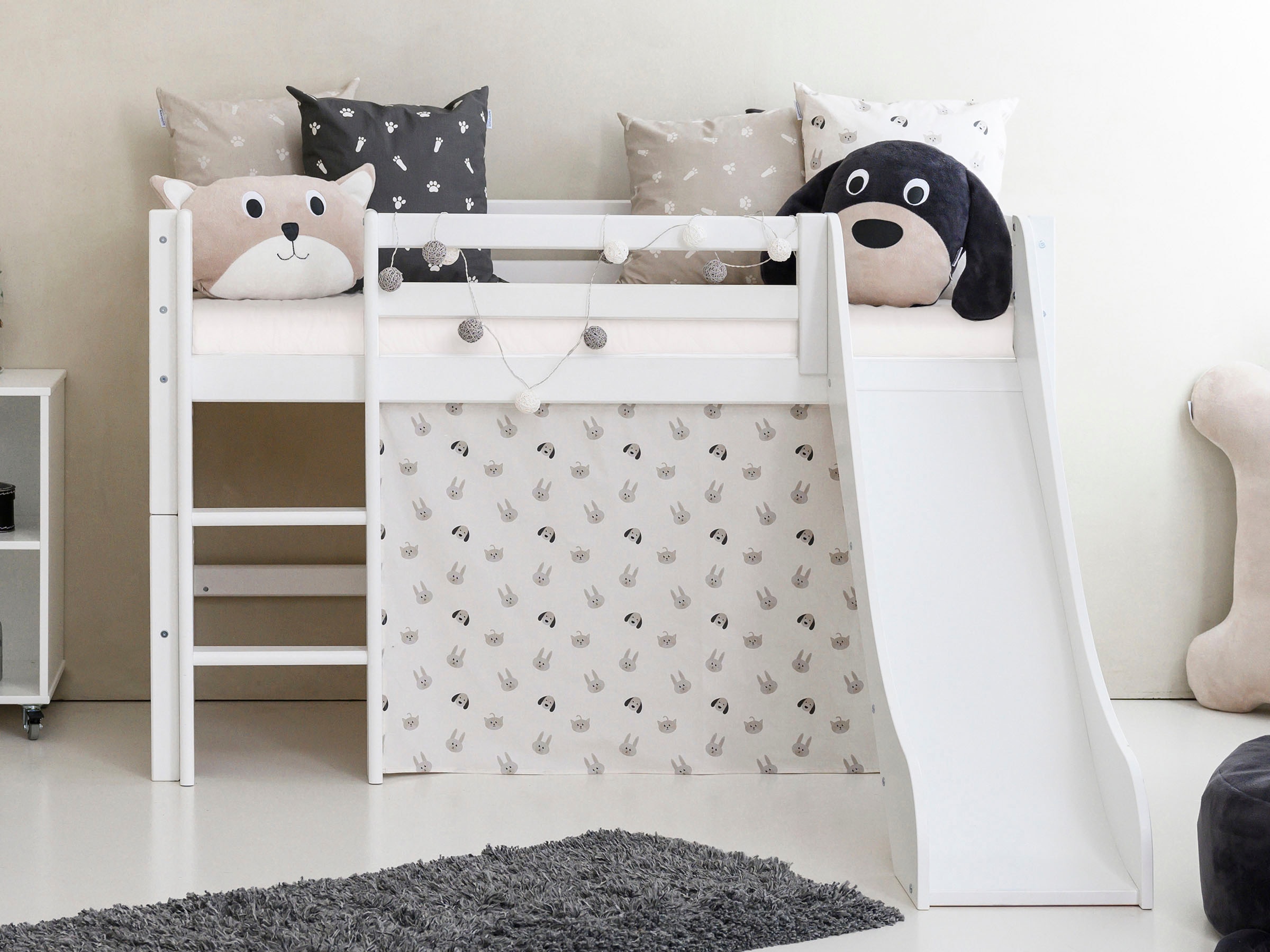 Hoppekids Hochbett »«Pets Natur»«, Rutsche & Vorhang Grau und viel Auswahl