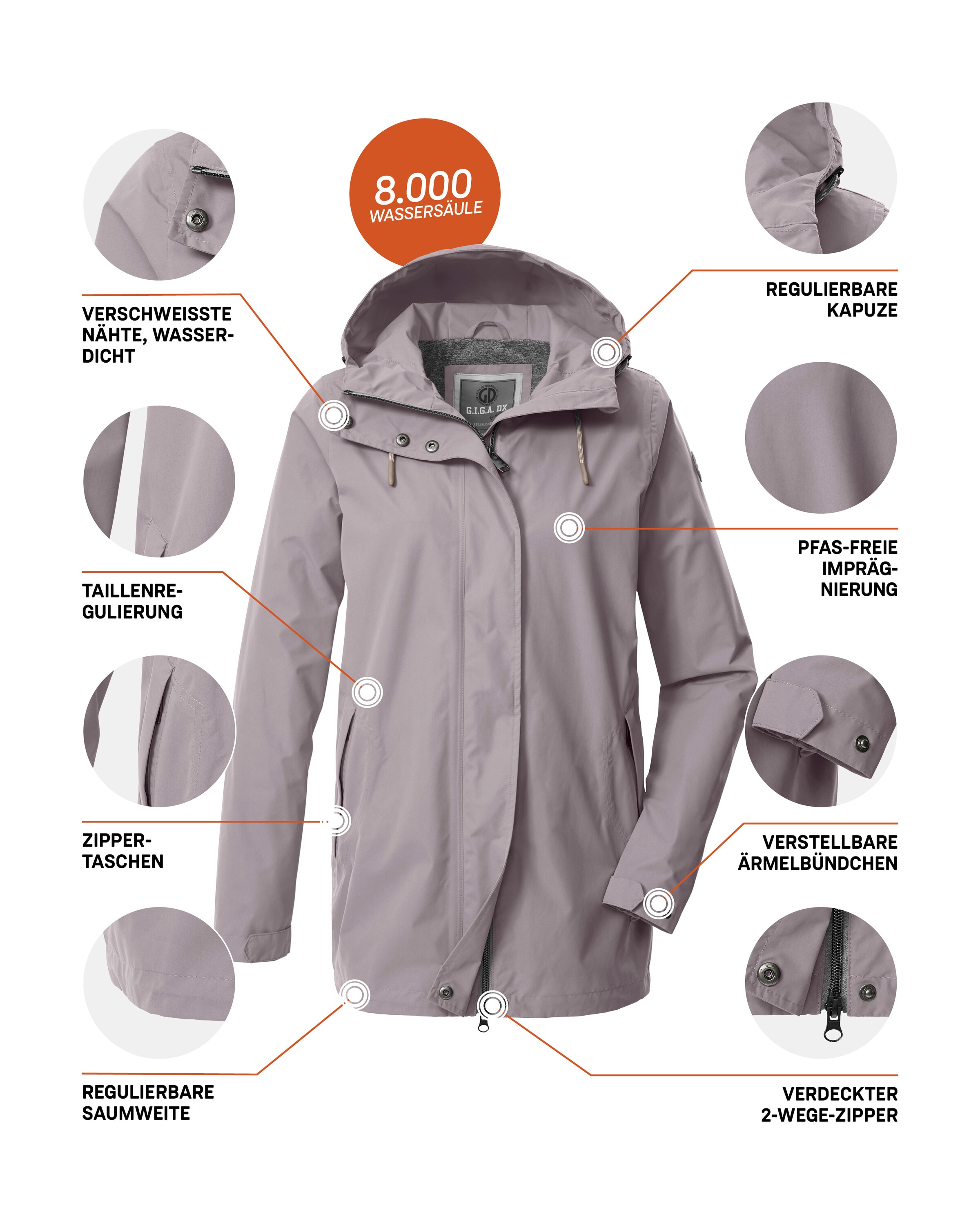 G.I.G.A. DX by killtec Funktionsjacke »Damen Funktionsjacke OOGS 1«, Wasser- und winddichte Damenjacke, regulierbar, PFAS-frei imprägniert