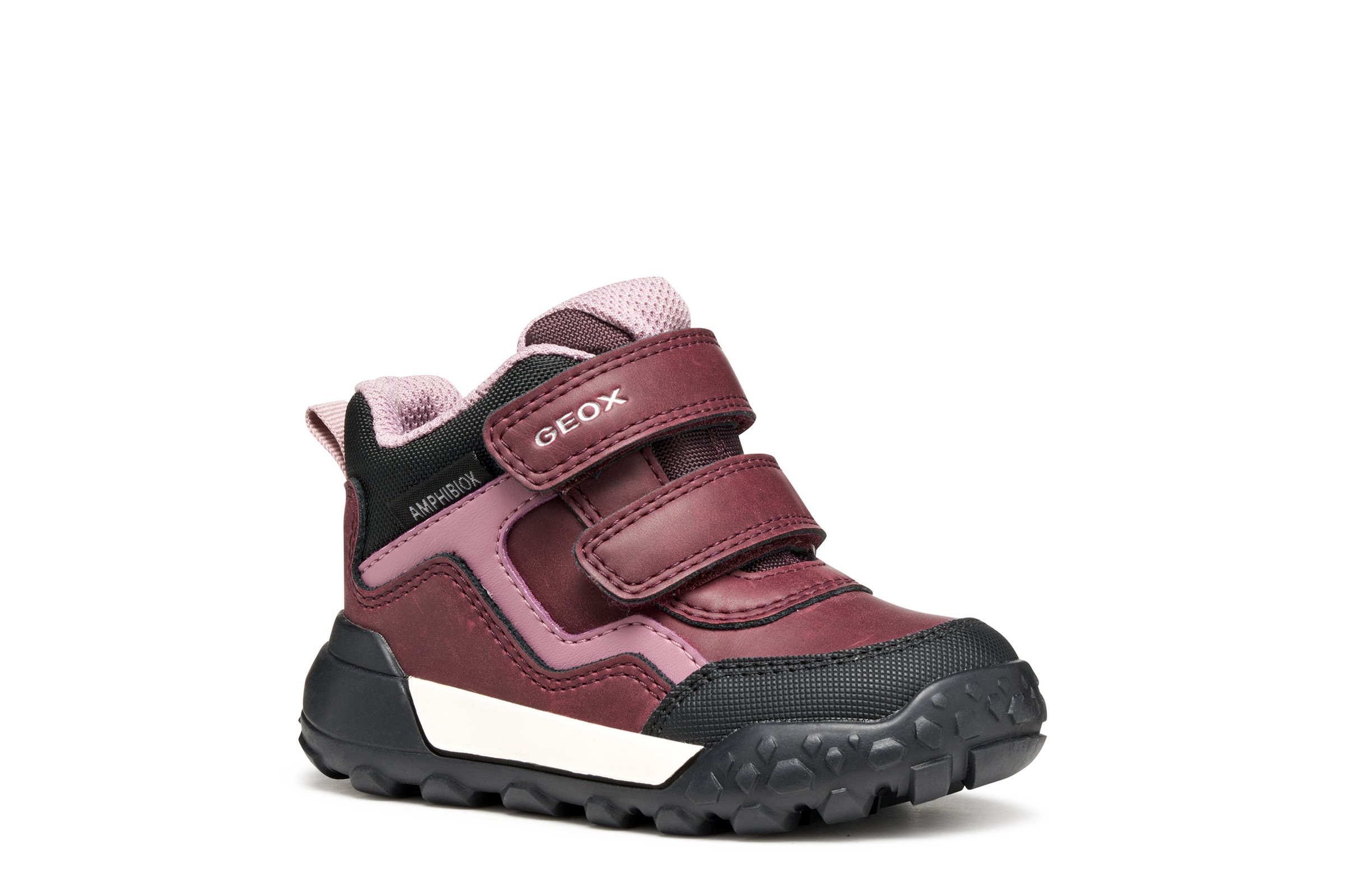 Winterboots GEOX "B TREKKYUP GIRL B AB", Mädchen, Gr. 24, rot (burgunderrot), Synthetik, Textil, Schuhe Winterboots, Klettstiefel mit Warmfutter, Größenschablone zum Download