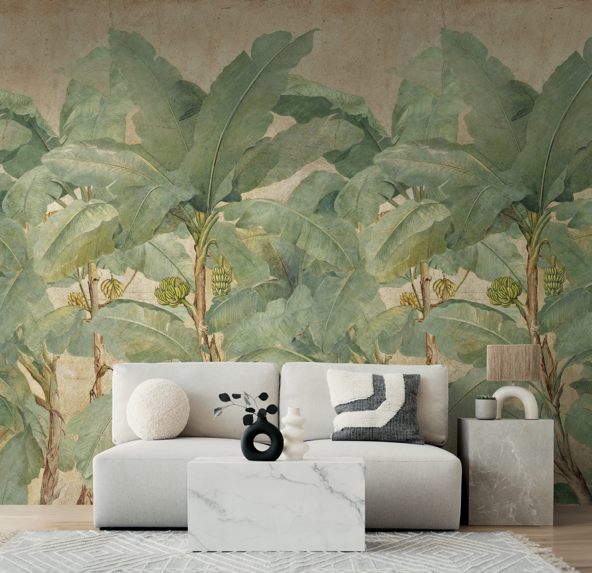 living walls Fototapete "The Wall 4 Botanic – Bananenbäume im Vintage-Stil Vlies-Fototapete" botanisch matt tropisch leicht strukturiert Bananenbäume im Vintage-Stil mit dekorativer Tiefenwirkung