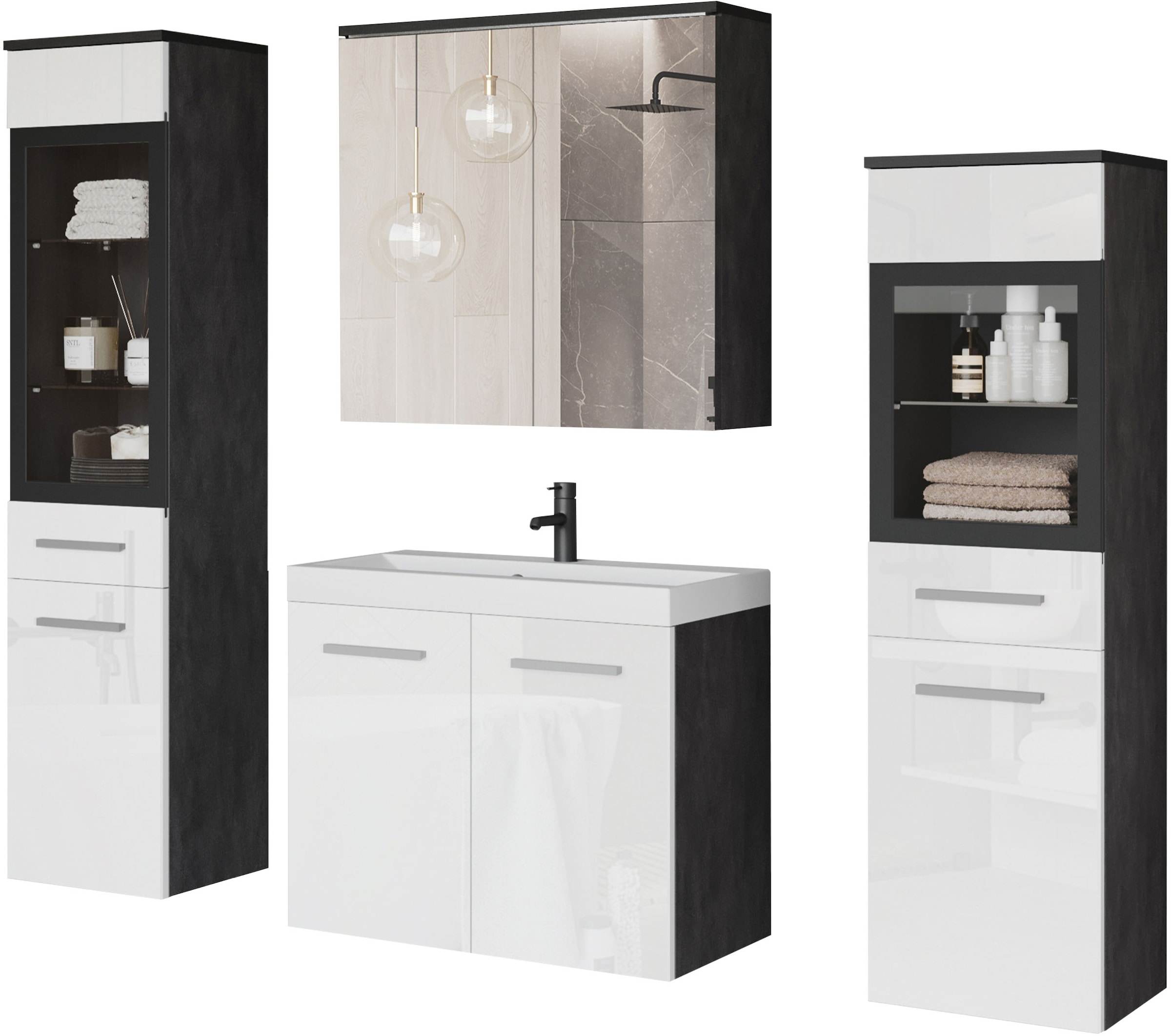 welltime Badmöbel-Set "MADRIT II, Schrank mit Waschbecken, 2 Hänger, Spiege günstig online kaufen