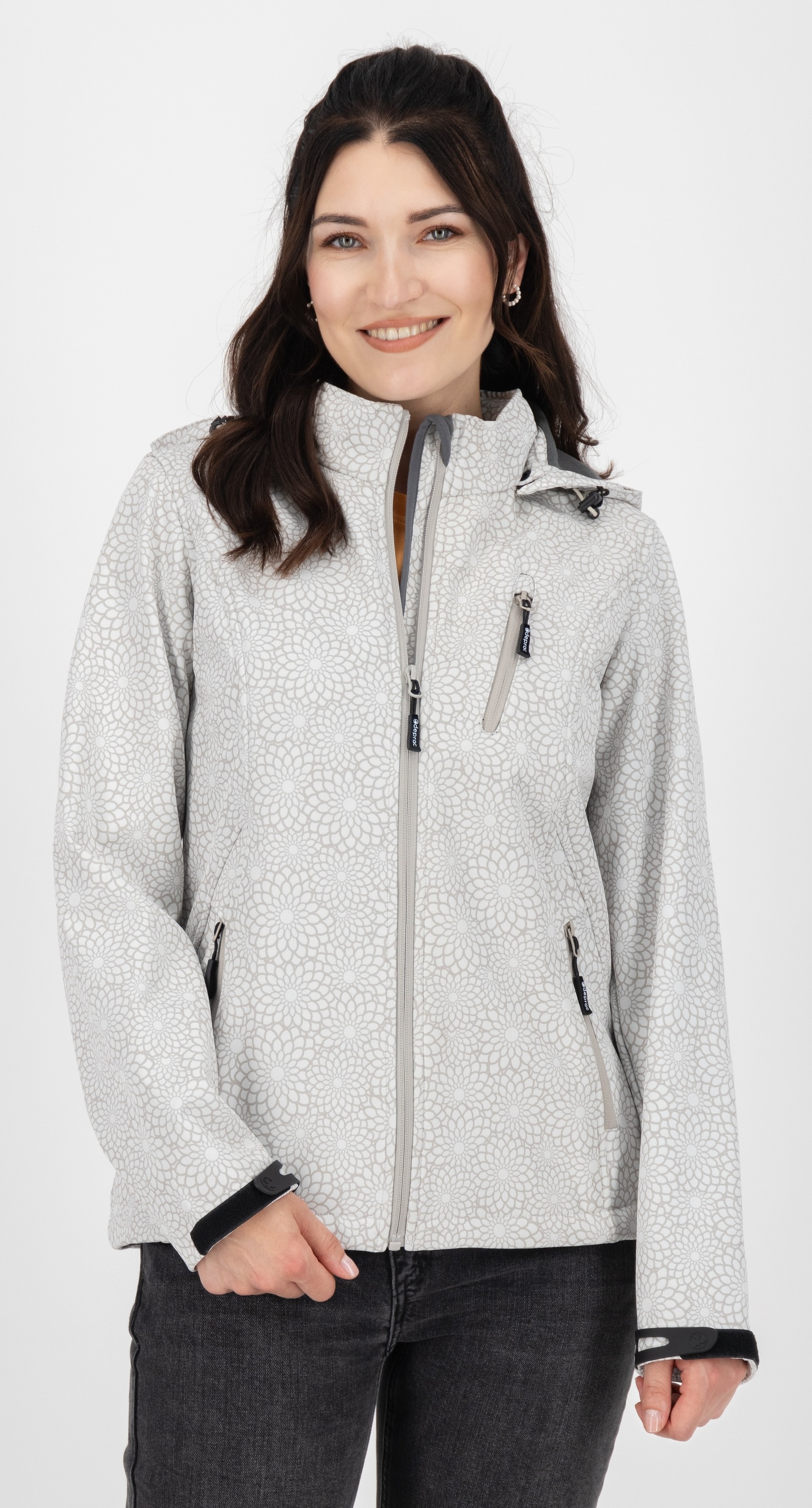 DEPROC Active Funktionsjacke "SHELBY PEAK XII Outdoorjacke" mit Kapuze leichte Softshelljacke mit All-Over-Print und abnehmbarer Kapuze