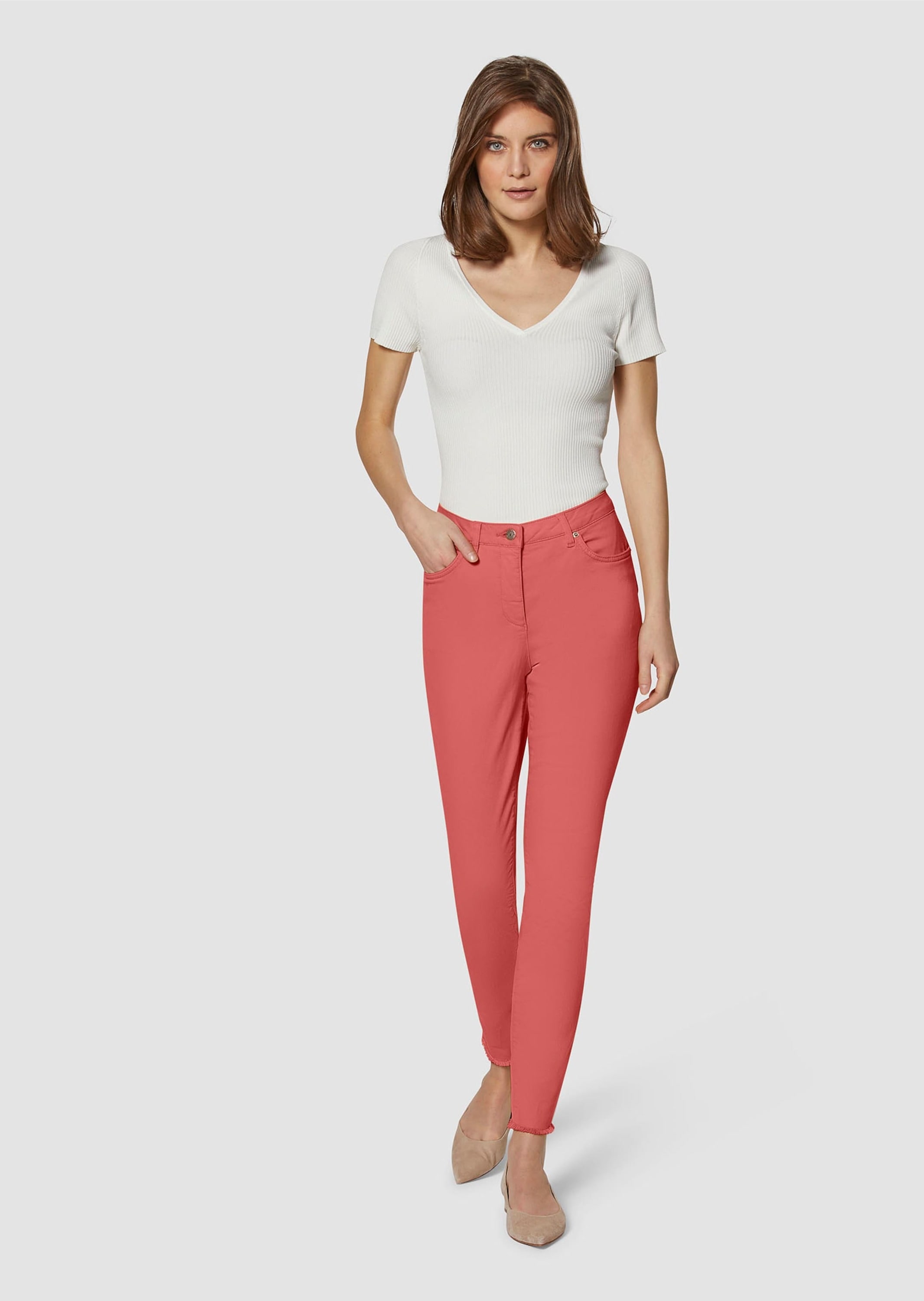 MADELEINE "Jeans Mid Waist Skinny-Hose mit Fransen" mit Fransensaum