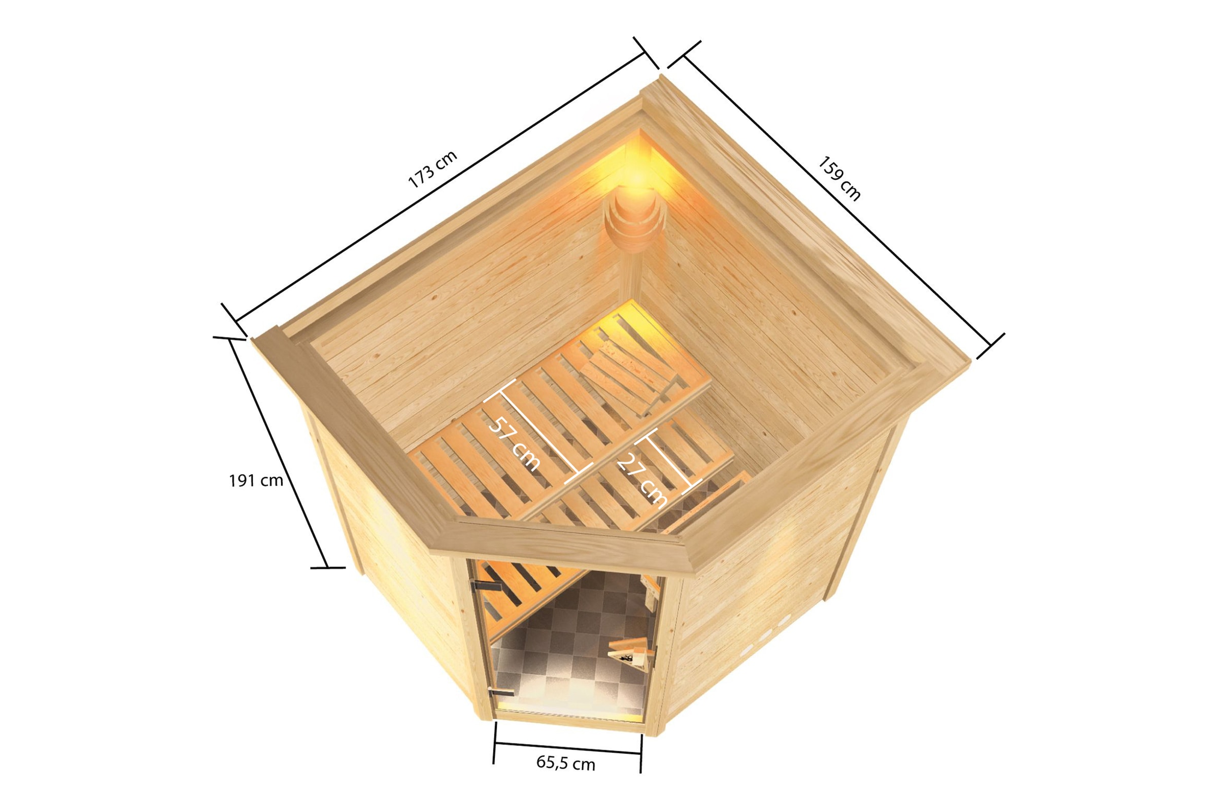 Karibu Sauna »"Anni" mit bronzierter Tür und Kranz SET, naturbelassen, mit Ofen 9 kW« aus hochwertiger nordischer Fichte
