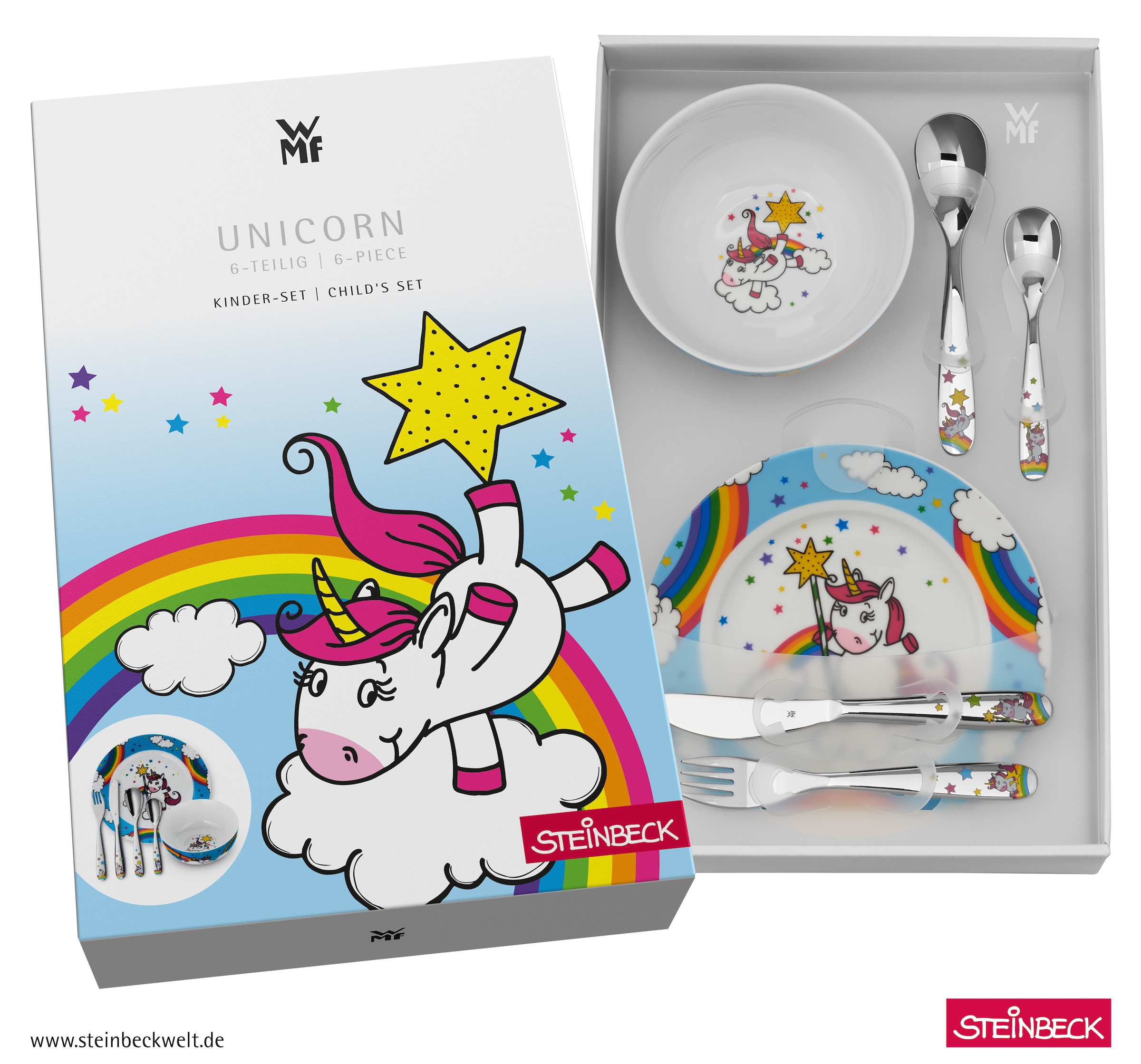WMF Kindergeschirr-Set »Einhorn«, (Set, 6 tlg.), ab 3 Jahren, spülmaschinengeeignet, farb- und lebensmittelecht