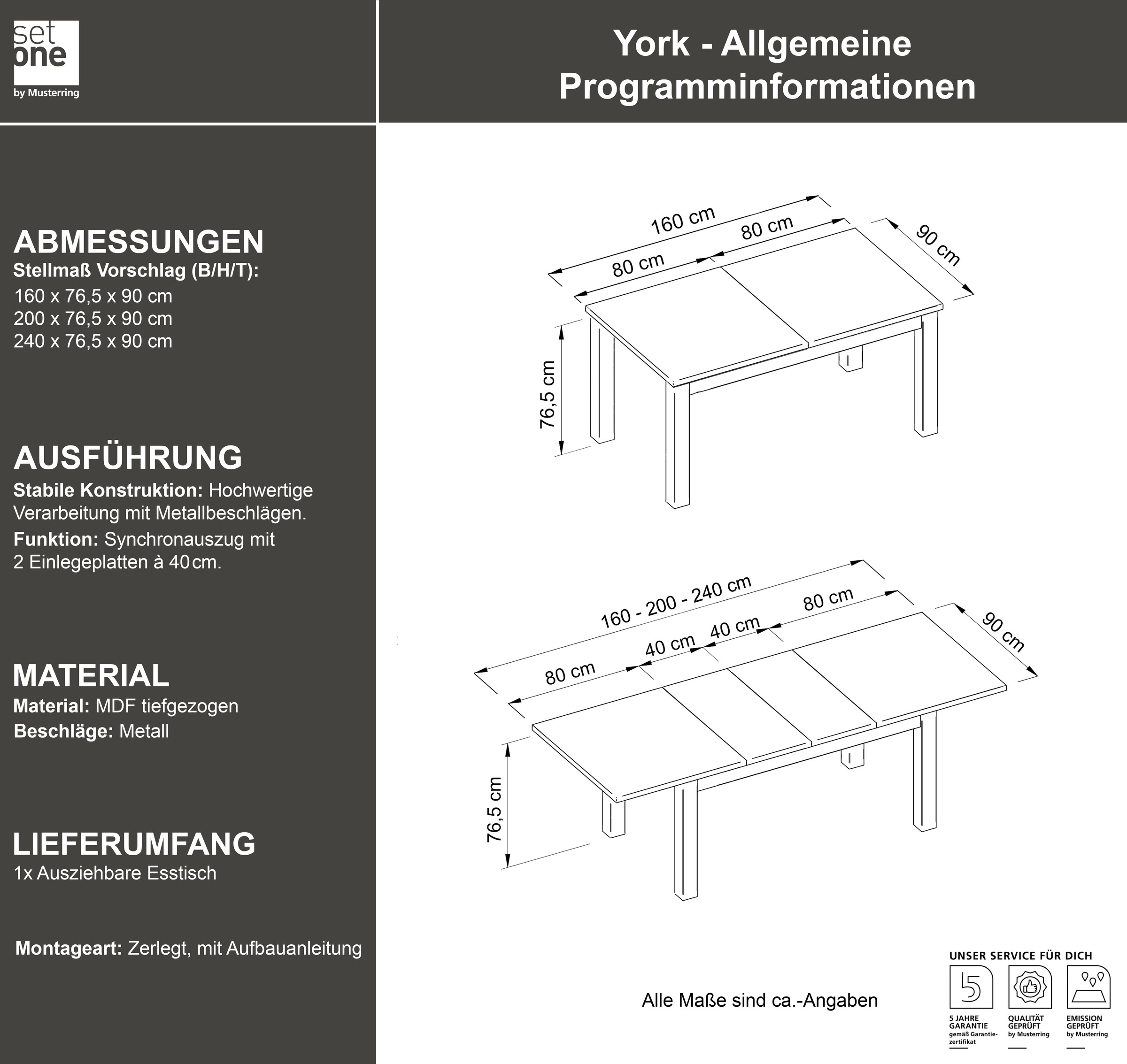 set one by Musterring Esstisch »York«, Typ 68, mit ausziehbarer Tischplatte, 3 Farben, Maße 160-240 x 90 cm