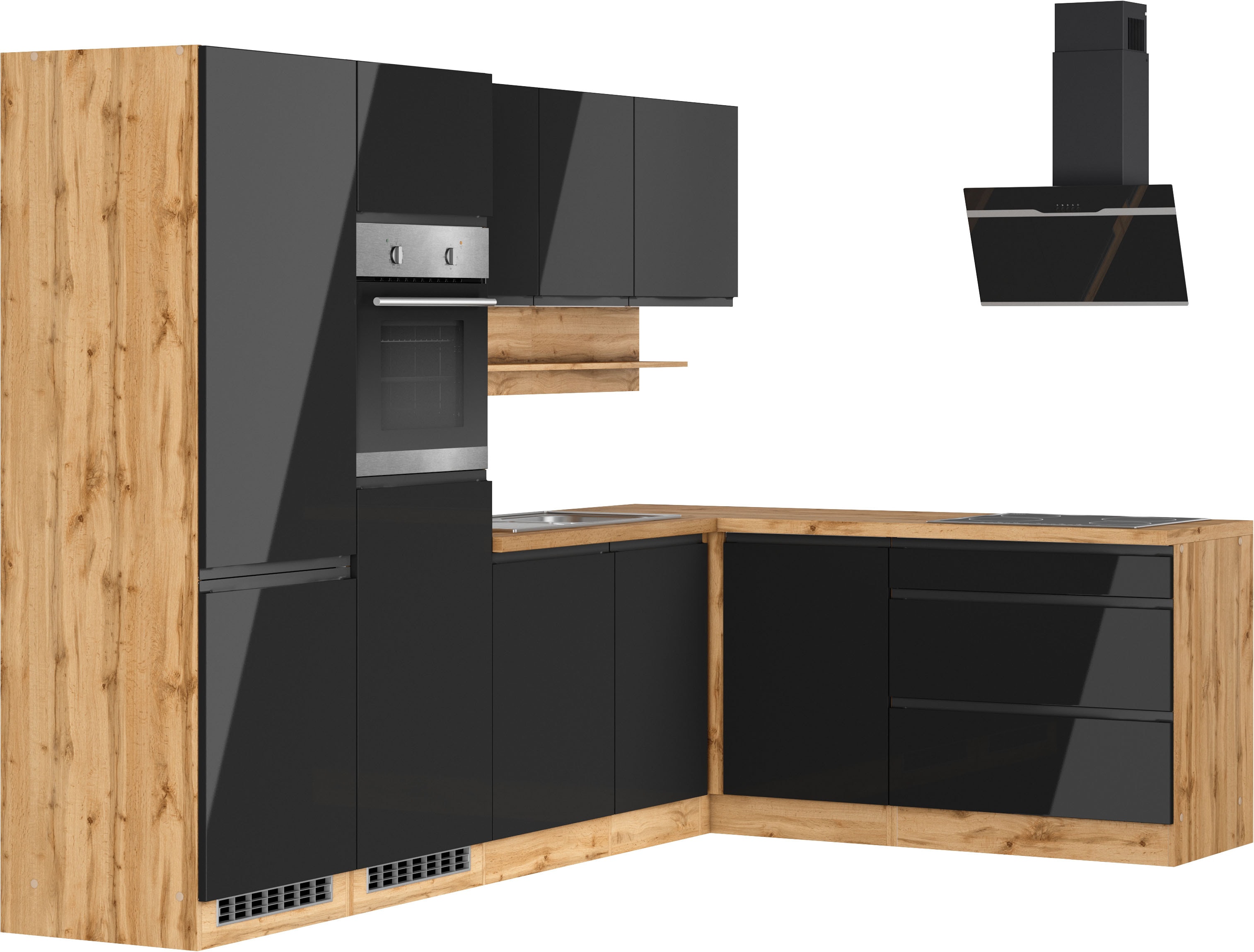 KOCHSTATION Winkelküche "KS-Virginia,neu in verbesserter Ausführung" Arbeitsplatte 38 mm stark, Stauraum, Softclose, Stellbreite 290/180 cm, Soft-Close, ohne E-Geräte