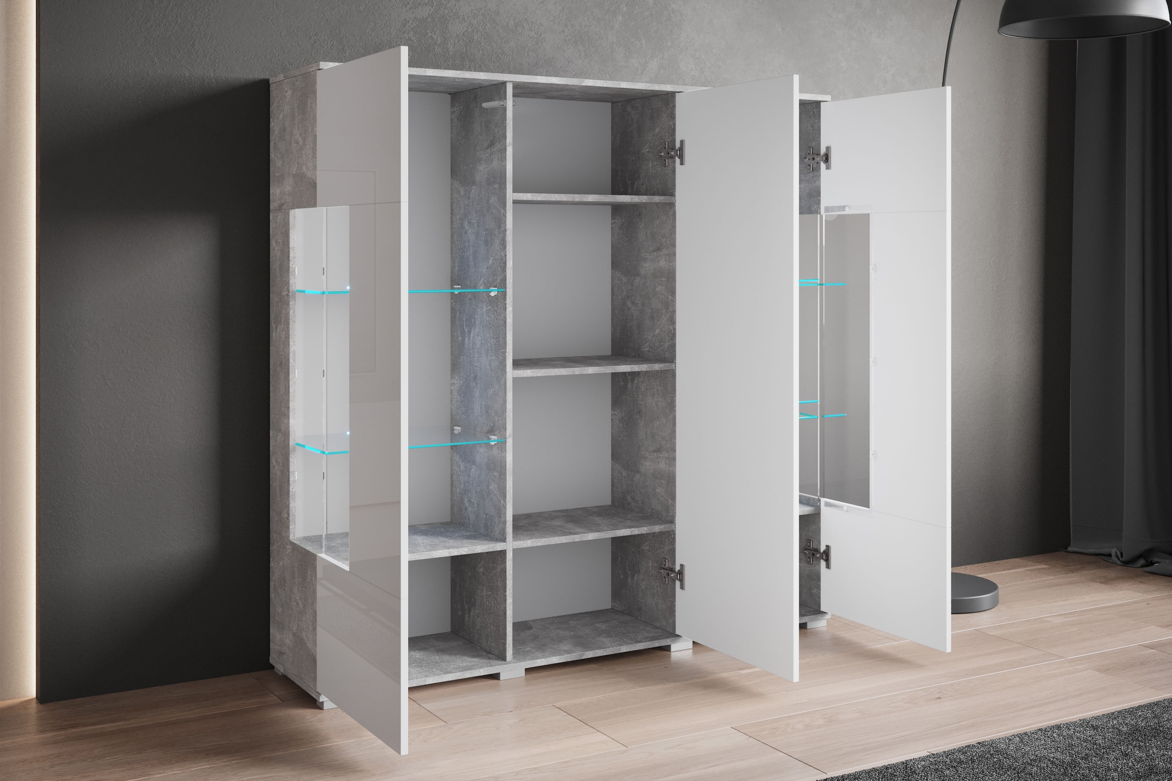 INOSIGN Highboard »Kenia«, (1 St.), Modernes Highboard, mit Glastüren, Breite 135 cm