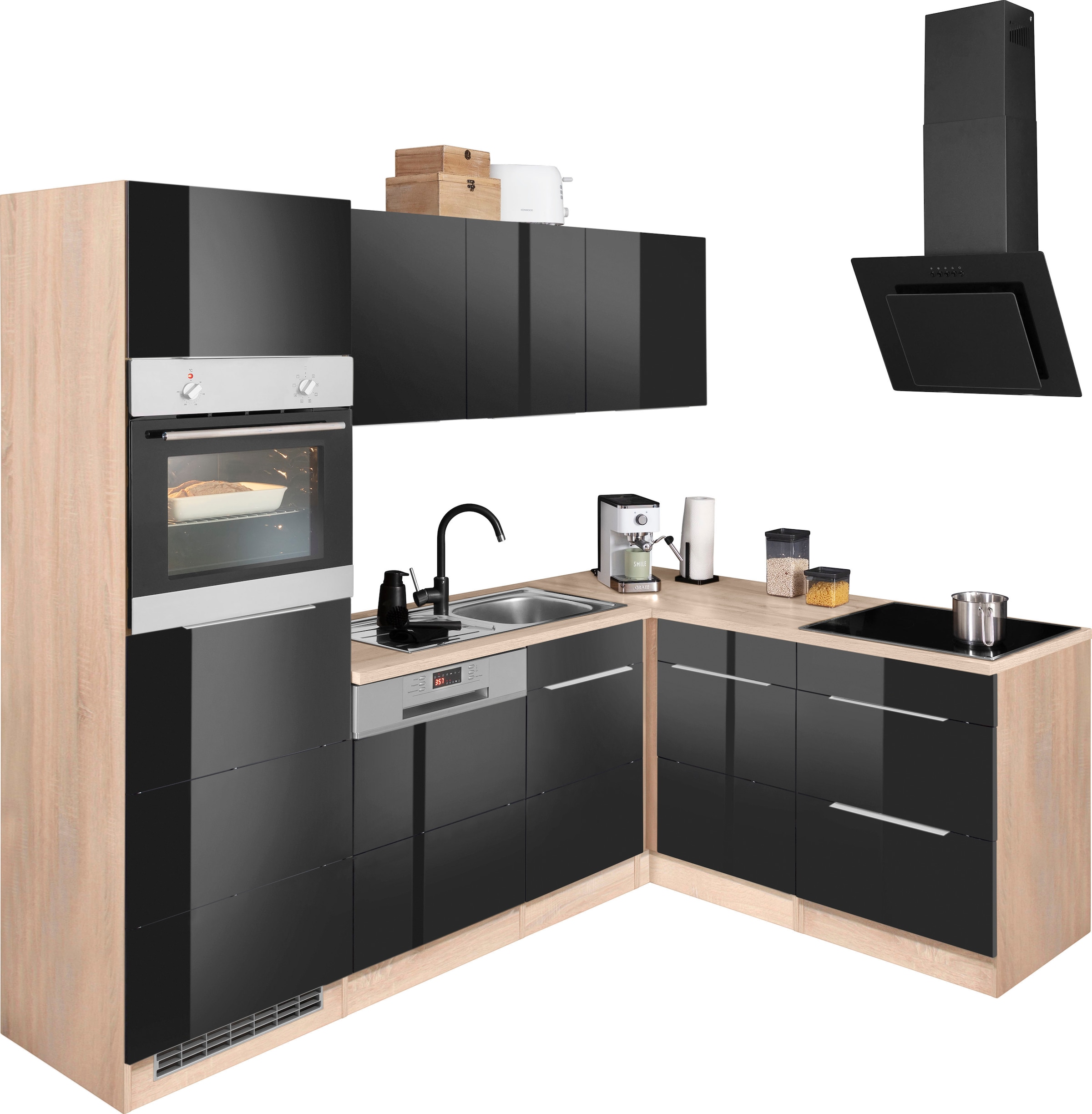 KOCHSTATION Winkelküche "KS-Brindisi Stellbreite 230/170 cm", wahlweise mit E-Geräten und Induktion, mit MDF-Fronten