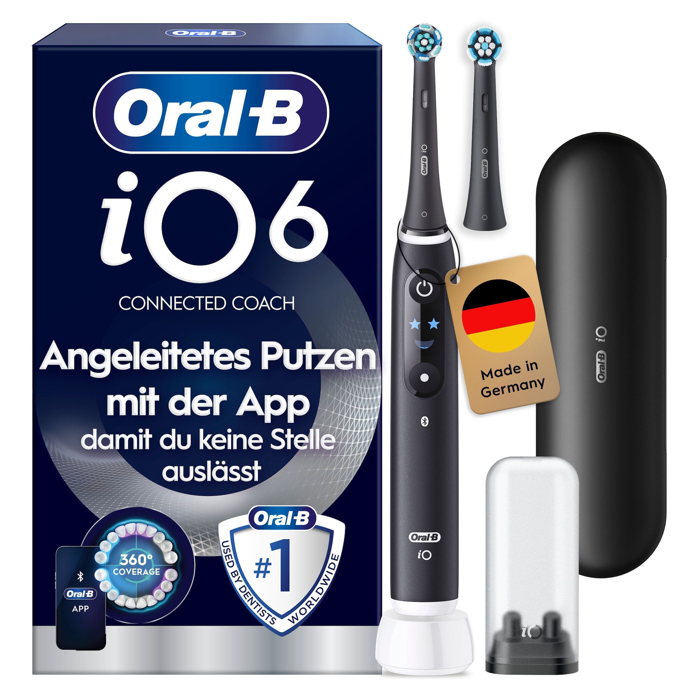 Oral-B Elektrische Zahnbürste »iO 6« 2 Stk. Aufsteckbürsten mit Magnet-Technologie, Display, 5 Putzmodi, Reiseetui