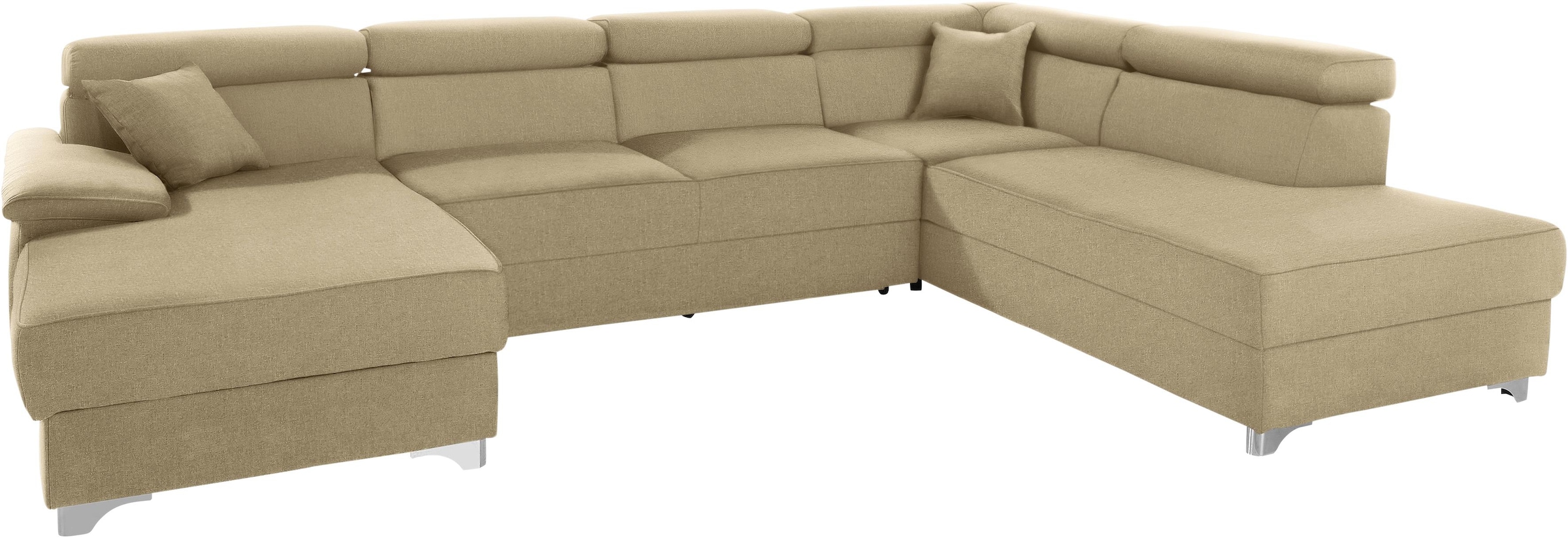 DOMO collection Wohnlandschaft »Mira, inklusive Kopfteilverstellung für mehr Wohlfühlkomfort, U-Form«, wahlweise mit Bettfunktion und Bettkasten, elegant und modern
