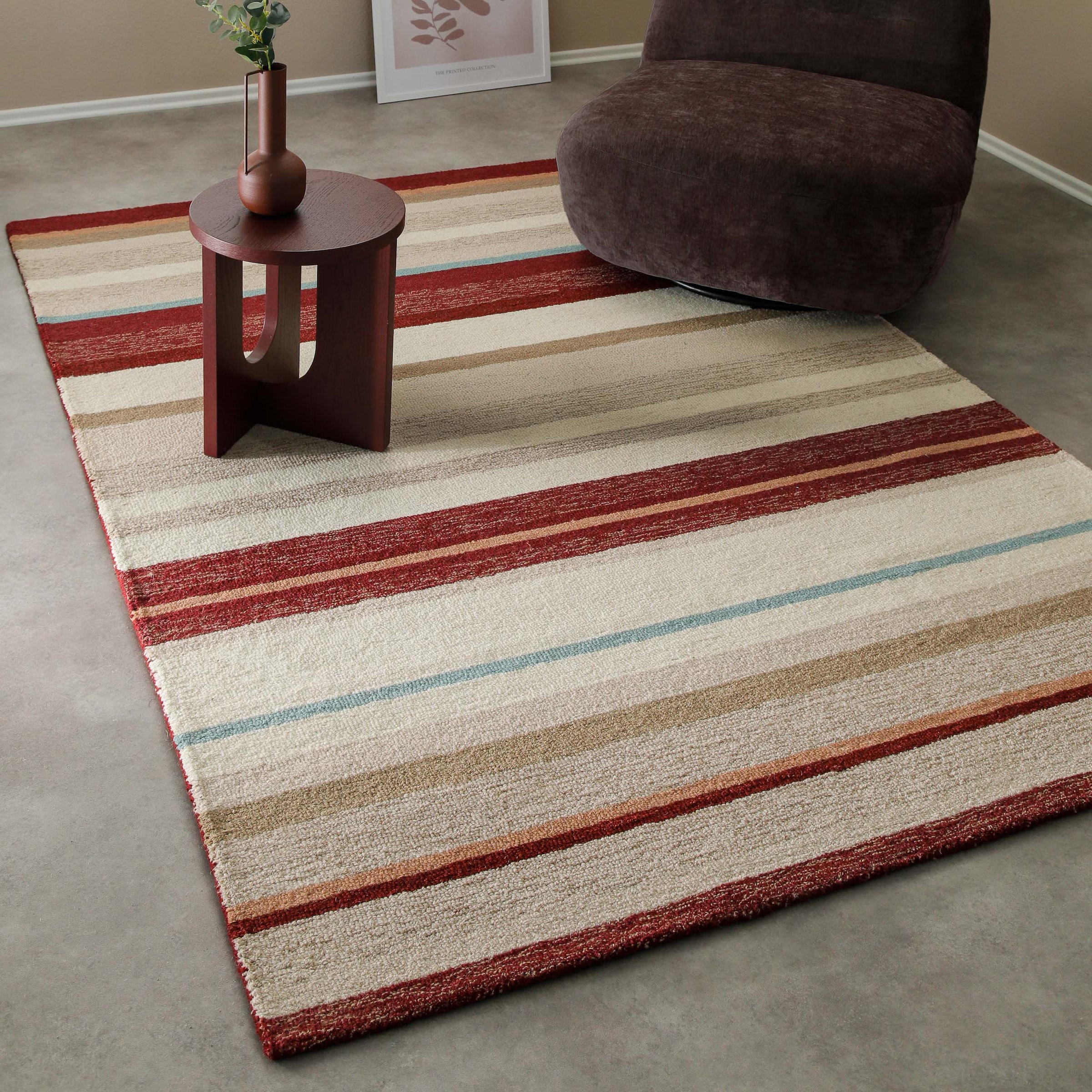 Wecon home Teppich »Sally«, rechteckig, 7 mm Höhe, handgefertigt, gestreift, pflegeleicht, Wolle, Wohnzimmer, Esszimmer