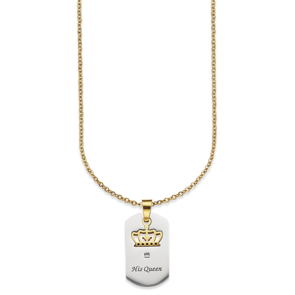 Bruno Banani Kette mit Anhänger »Schmuck Geschenk, Halskette Ankerkette, Krone feste Gravur "His Queen"«