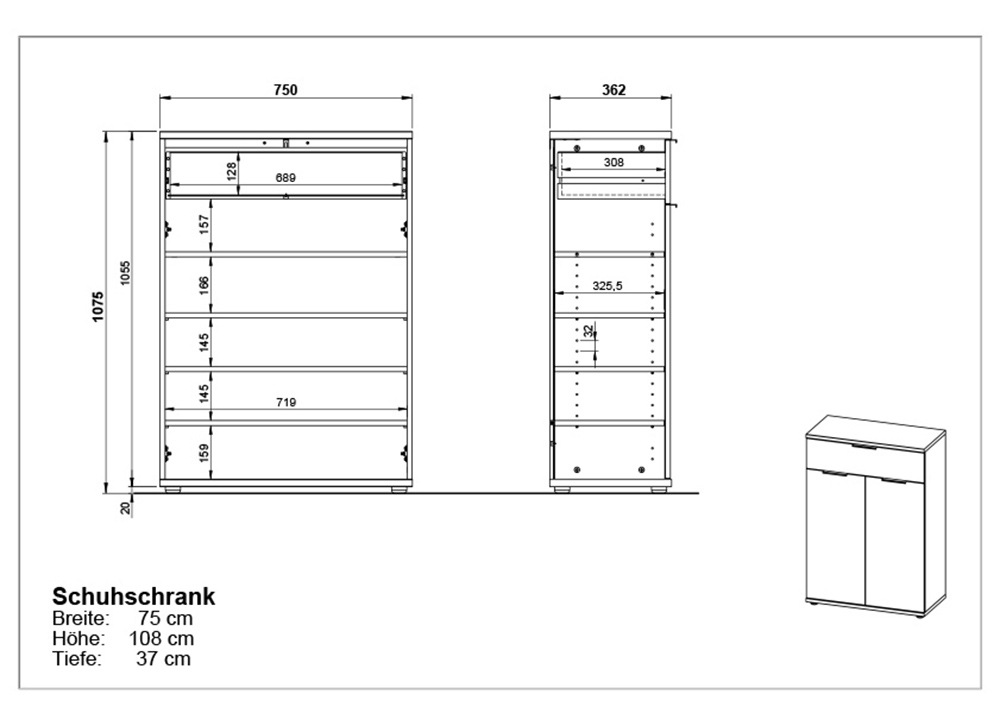 GERMANIA Garderoben-Set »Stanton«, (4 St.), Garderoben-Set bestehend aus 1 Schuhschrank, 1 Spiegel und 2 Paneelen