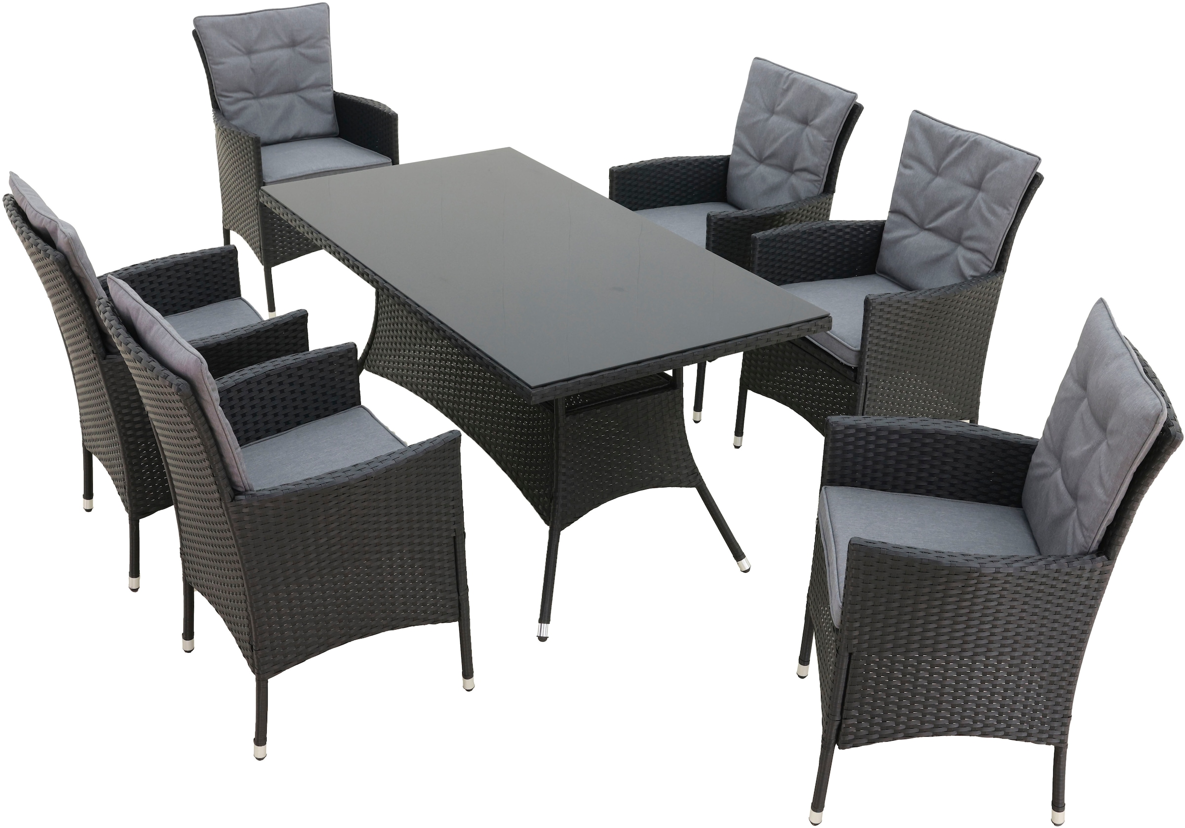 KONIFERA »Mailand« Set, 6x Sessel, 6x Sitzauflagen, 6x Rückenauflagen, 1x Tisch, 19 tlg. tlg. 6 Sessel, 6 Sitz,- und 6 Rückenkissen, 1 Tisch, 1 Gratis Schutzhülle