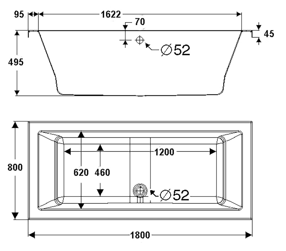 OTTOFOND Badewanne »Cubic«, (Komplett-Set, 3 tlg.), mit Wannenträger und Ablaufgarnitur