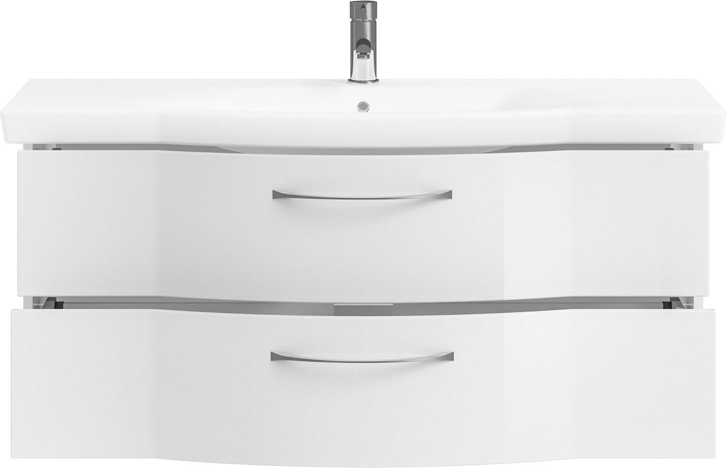 Saphir Badmöbel-Set »6005 Sprint 3-teilig, Keramik-Waschtisch mit LED-Spiegelschrank«, (4 St.), Midischrank, inkl. Türdämpfer, 4 Türen, 4 Schubladen, Bad-Set