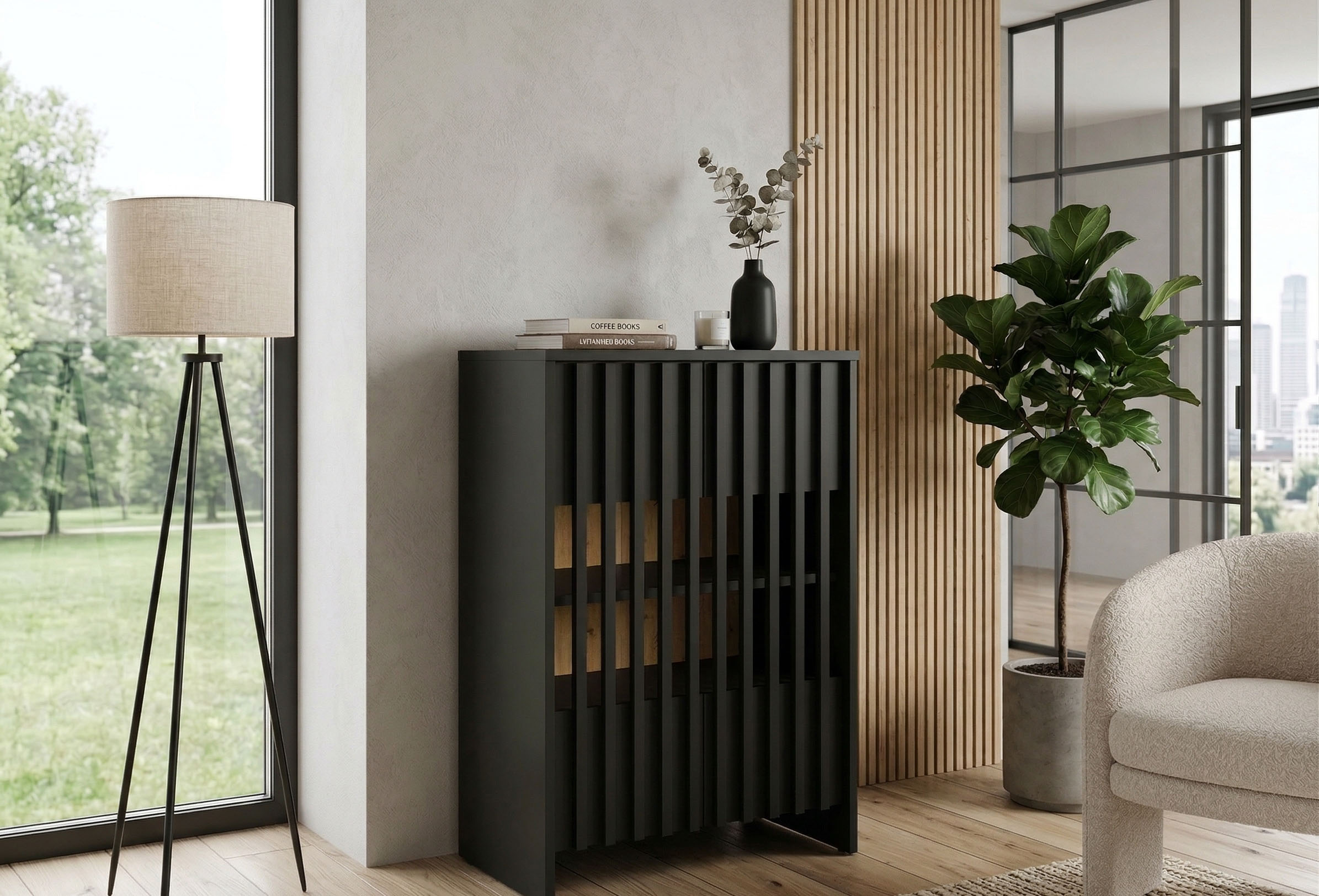 OTTO home "MURET, multifunktionale Kommode, 4 Fächer und 2 Türen, Lamellenfronten" Maße B/T/H: 60/35,4/87 cm, Kommode mit viel Stauraum, Maße B/T/H: 60/35,4/87 cm
