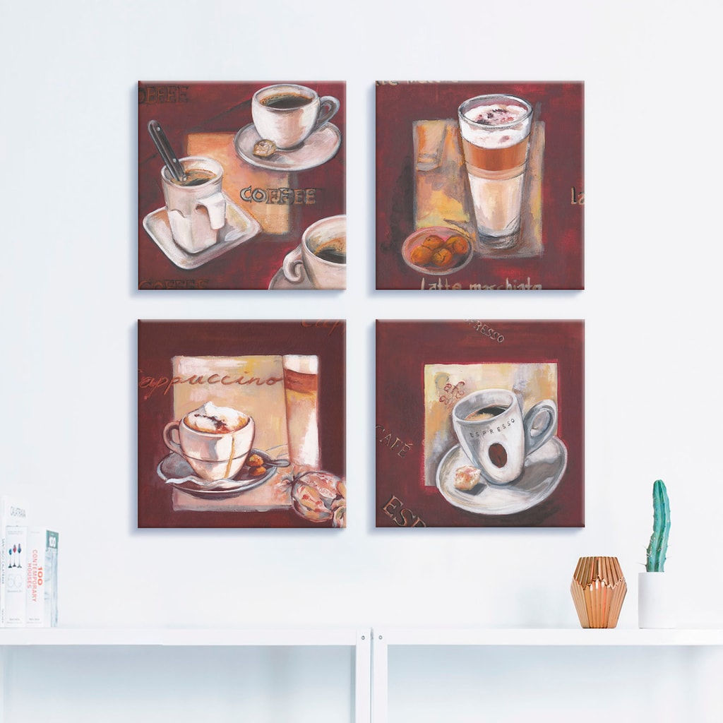 Artland Leinwandbild »Kaffee I, -II, -III, -IV«, Getränke, (4 St.), 4er Set, verschiedene Größen