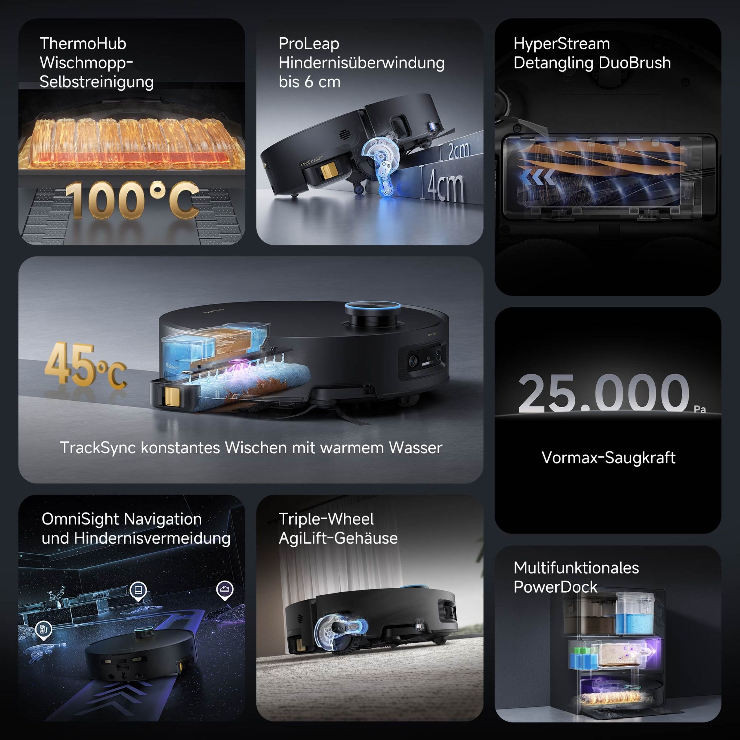 Dreame Nass-Trocken-Saugroboter »Aqua10 Ultra Track Complete« Warmwasser-Wischsystem, überwindet Hindernisse, 25.000 Pa Saugkraft