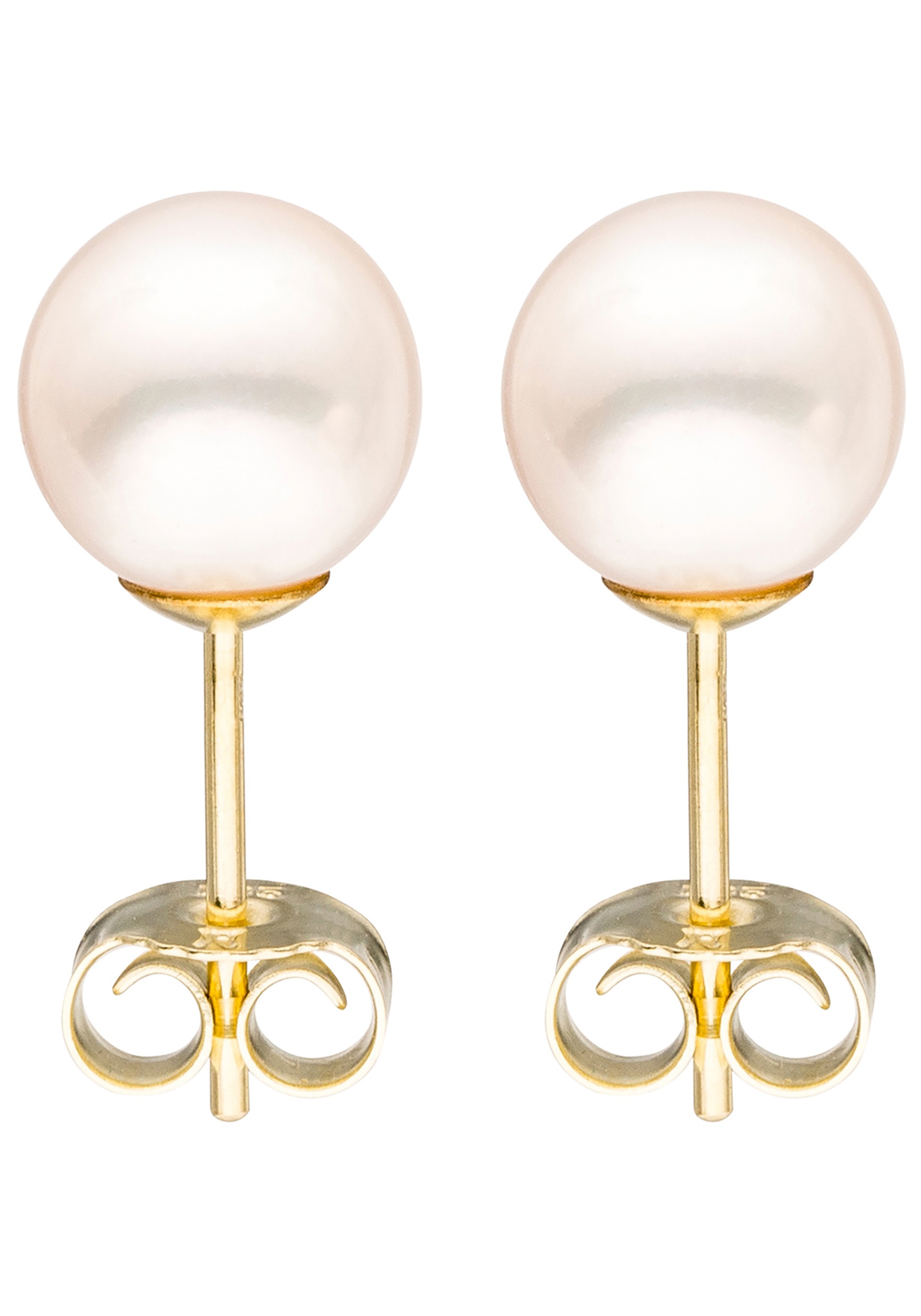 Paar Ohrstecker JOBO, gelb (gelbgold 585), Ohrringe, Damen, 7,5mm, Gelbgold 585 Perlen, Gelbgold 585, Perlen, 585 Gold mit Süßwasser-Zuchtperlen 7,5 mm 2
