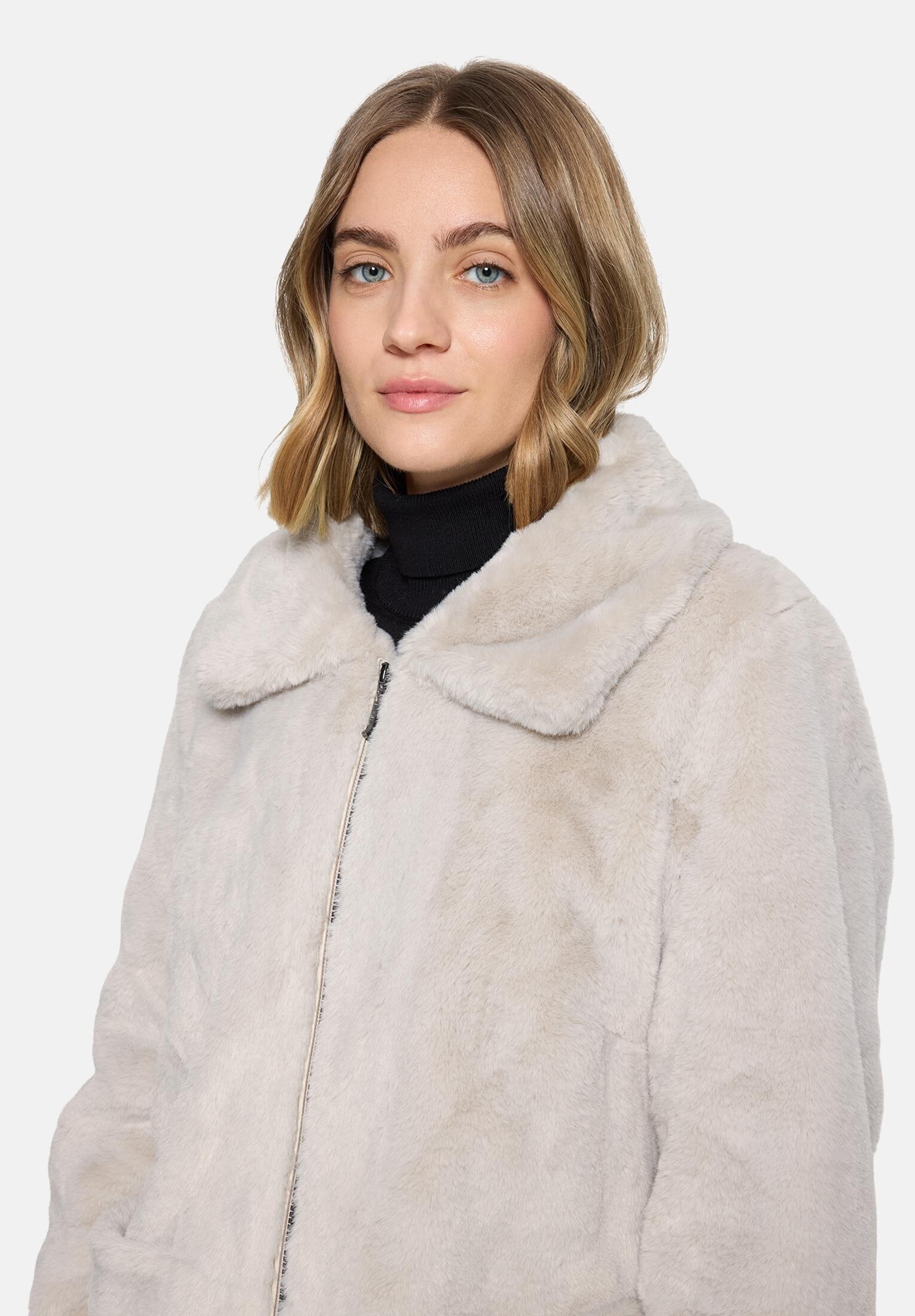 Amber & June Plüschjacke »Damen mit abnehmbarem Westenteil« mit Kapuze