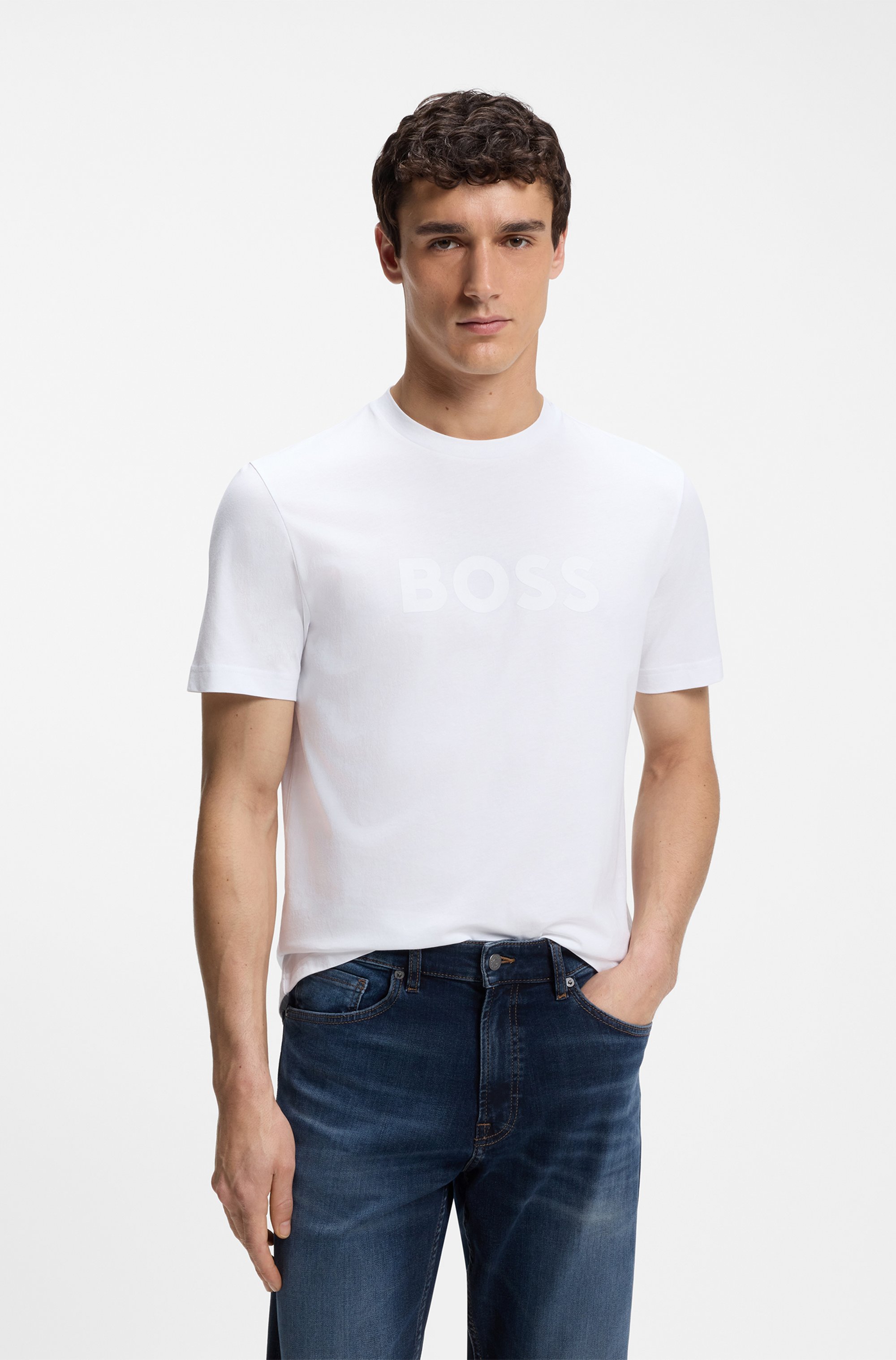 BOSS ORANGE T-Shirt Rundhalsausschnitt, Regular Fit, großer Logodruck
