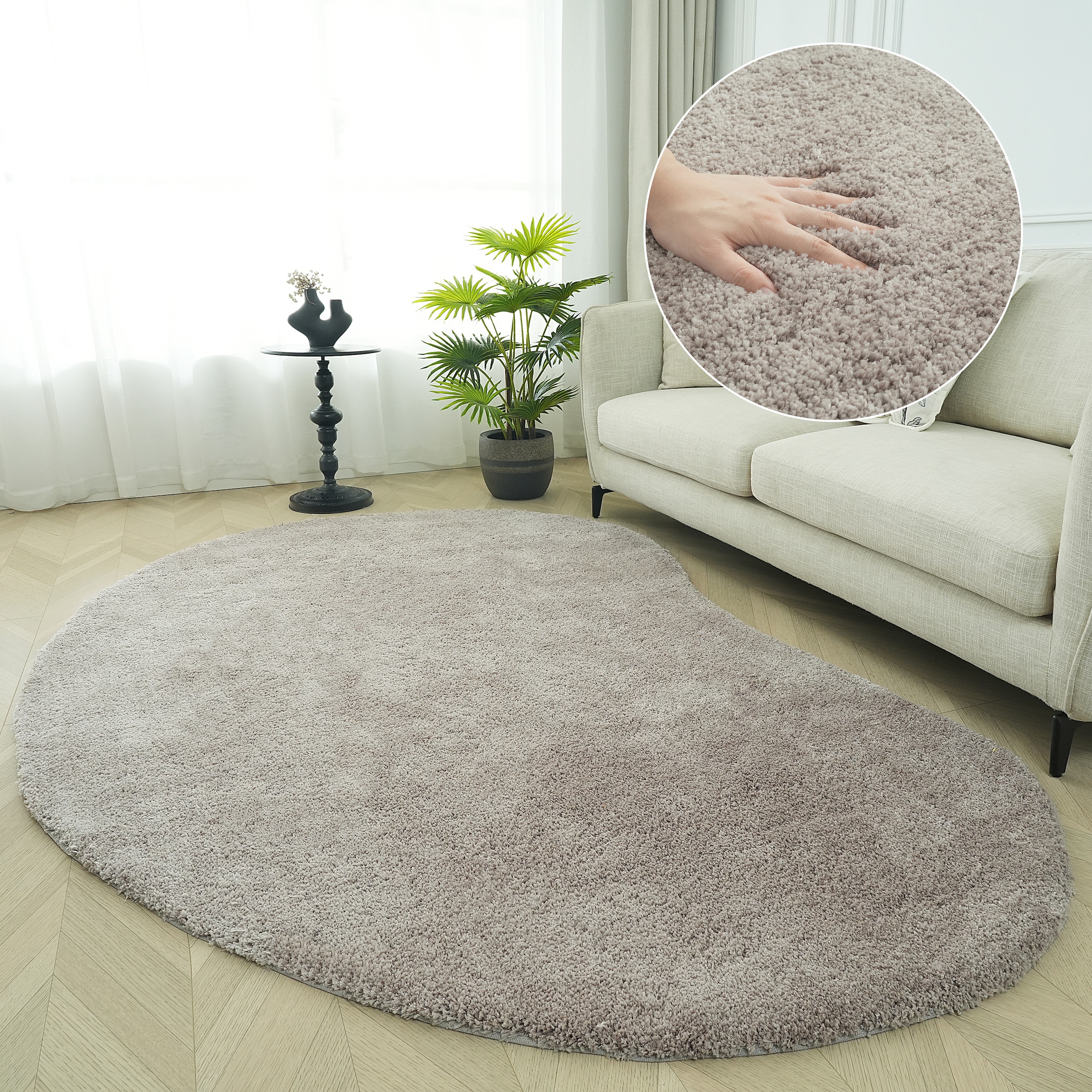 LeGer Home by Lena Gercke Hochflor-Teppich "Halrum, einfarbig, besondere Form, modern" U-förmig 25 mm Höhe organische Form, bean shape, kuschelig, Wohnzimmer, Schlafzimmer
