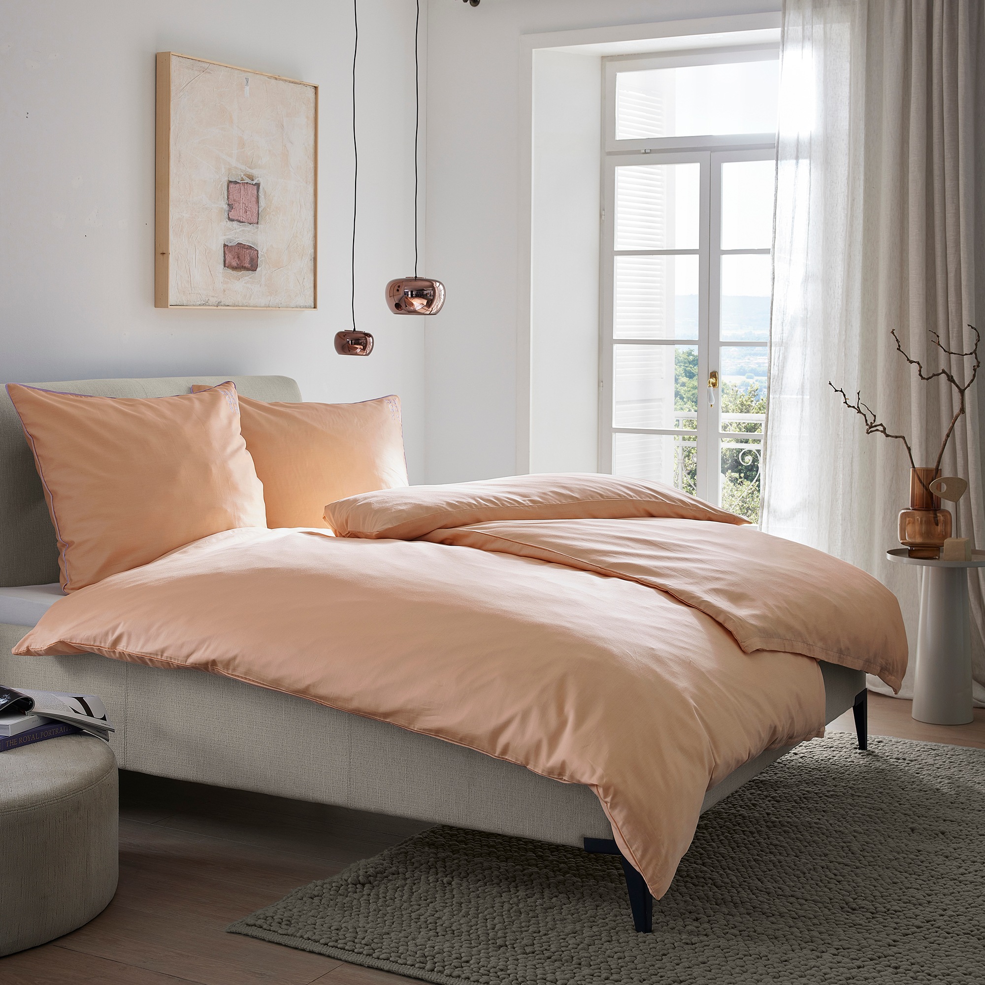 Bettwäsche BUGATTI, orange, Mako-Satin, Obermaterial: 76% Baumwolle, 24% Polyester, Bettwäsche, "Satinbettwäsche bugatti", mit edler Paspelierung