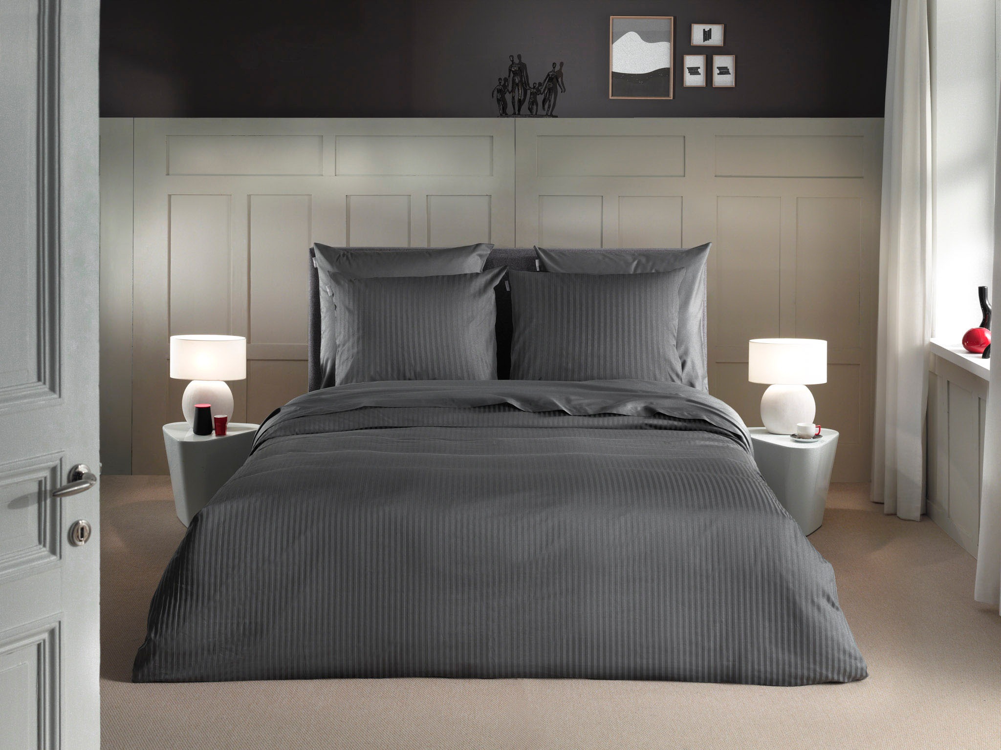 Heckett & Lane Bettwäsche "Banda" 2 hochwertiges Mako-Satin, Streifen Satin günstig online kaufen