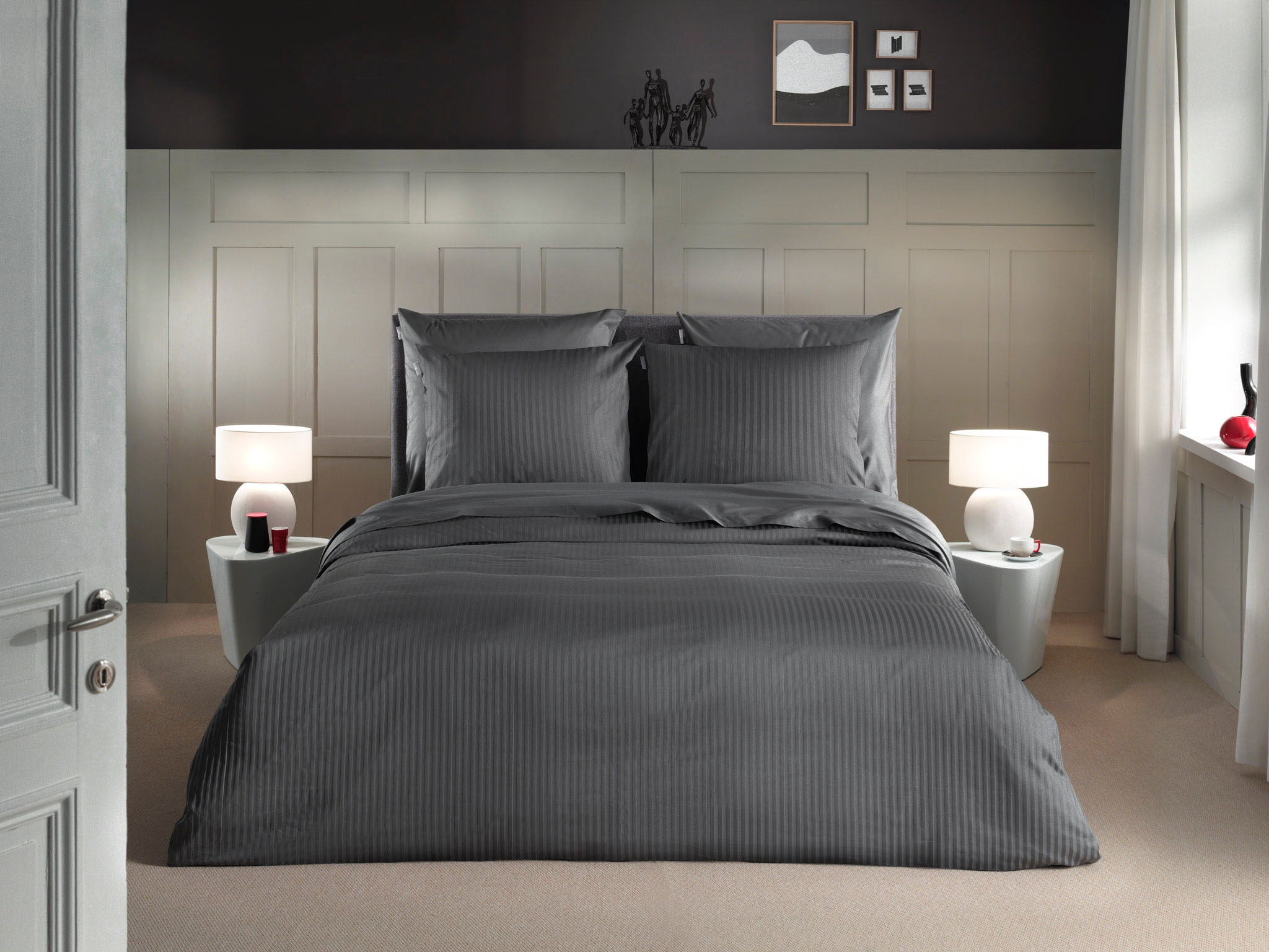 Heckett & Lane Bettwäsche "Banda" 2 tlg. hochwertiges Mako-Satin, Streifen günstig online kaufen