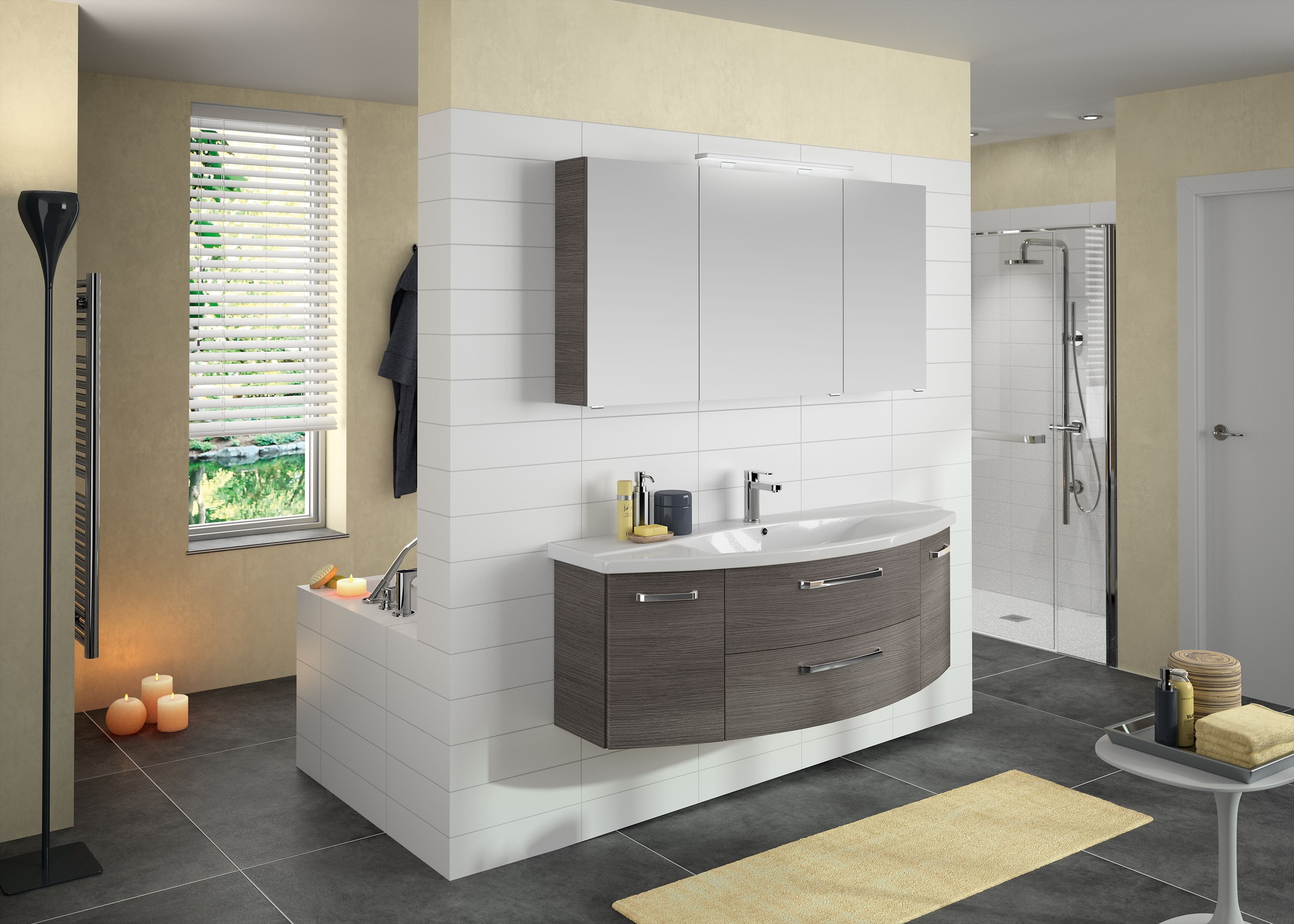 Saphir Waschtisch »Serie 4010 Keramik-Waschtisch mit Unterschrank, 144 cm breit«, Waschplatz mit 2 Türen, 2 Schubladen, Badmöbel-Set mit Waschtisch