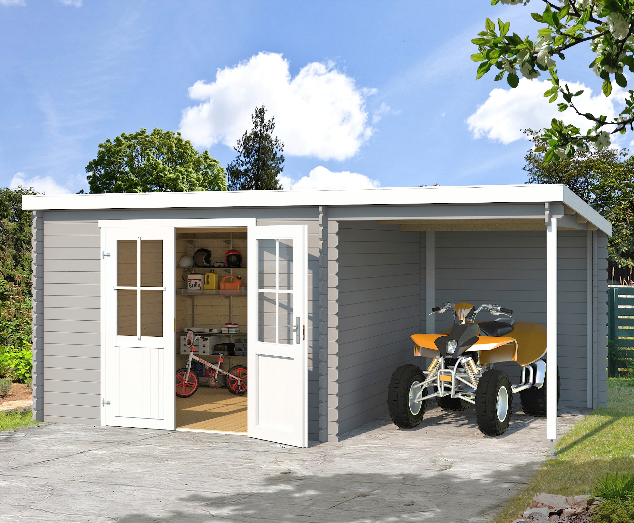 LASITA MAJA Gartenhaus "Tampa" Blockbohlenhaus 28mm, mit Anbau