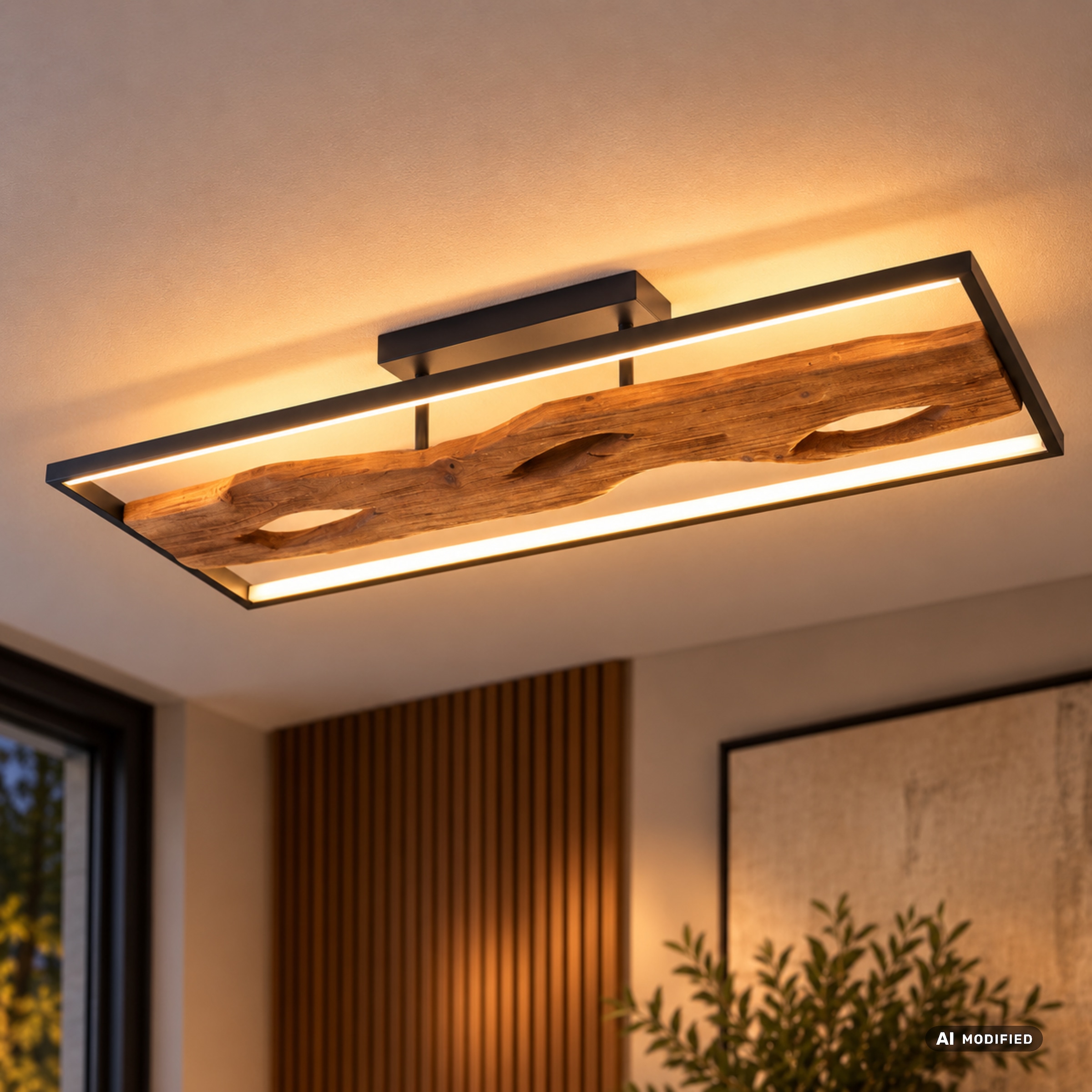 Brilliant LED Deckenleuchte »Chaumont« LED-Board 1 Stk. Warmweiß LED Deckenlampe, 100x14x30 cm, 6600 lm 3000 K, Metall/Holz/Kunststoff