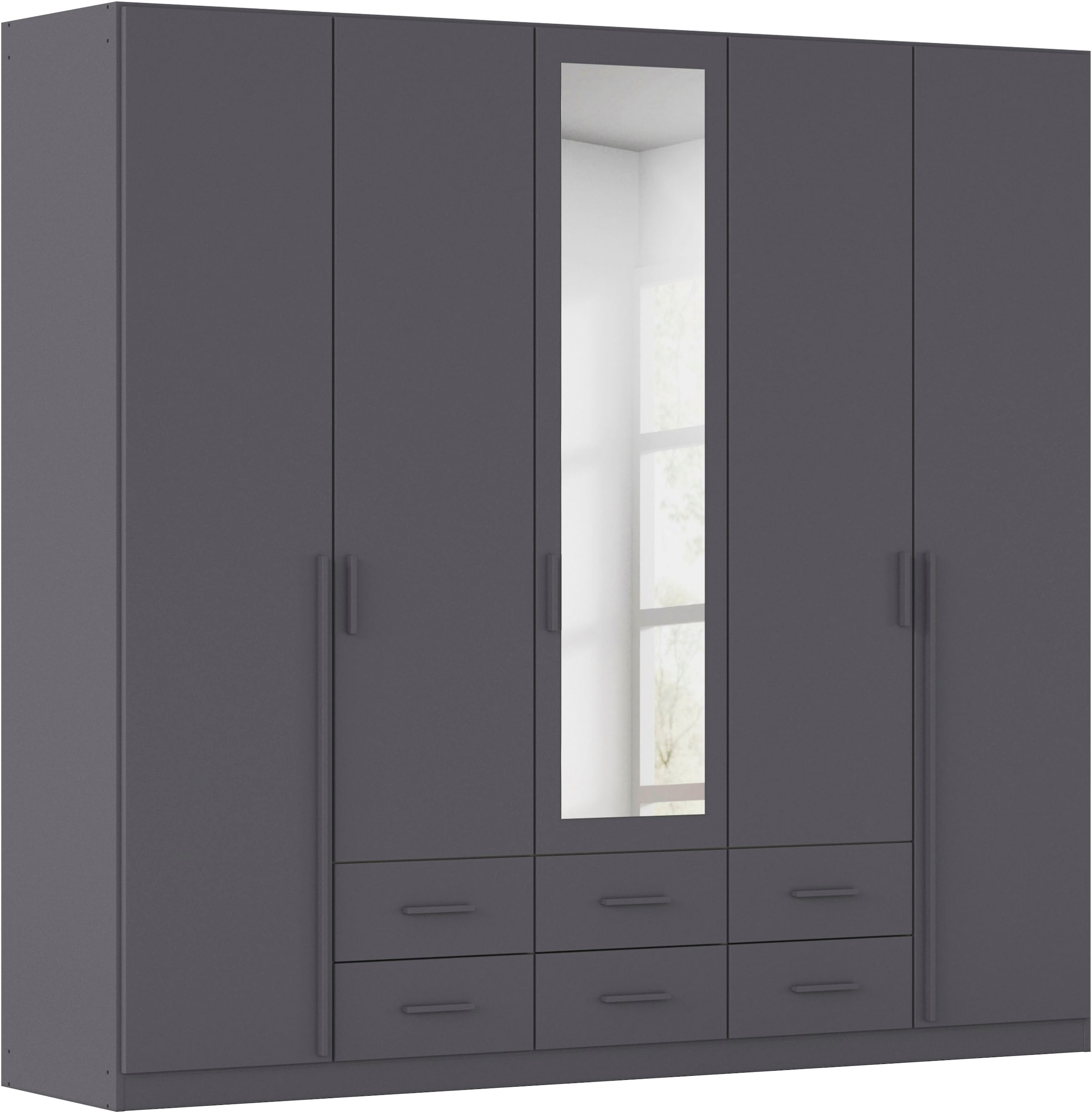 rauch Kleiderschrank "Schrank Garderobe Ankleide GAMMA Breiten 91/136/181/226/271/315/360 cm" in 3 Ausstattungen BASIC/CLASSIC/PREMIUM (inkl. SOFT-CLOSE-Funktion), verschiedene Griff-Varianten, mit Spiegel TOPSELLER MADE IN GERMANY
