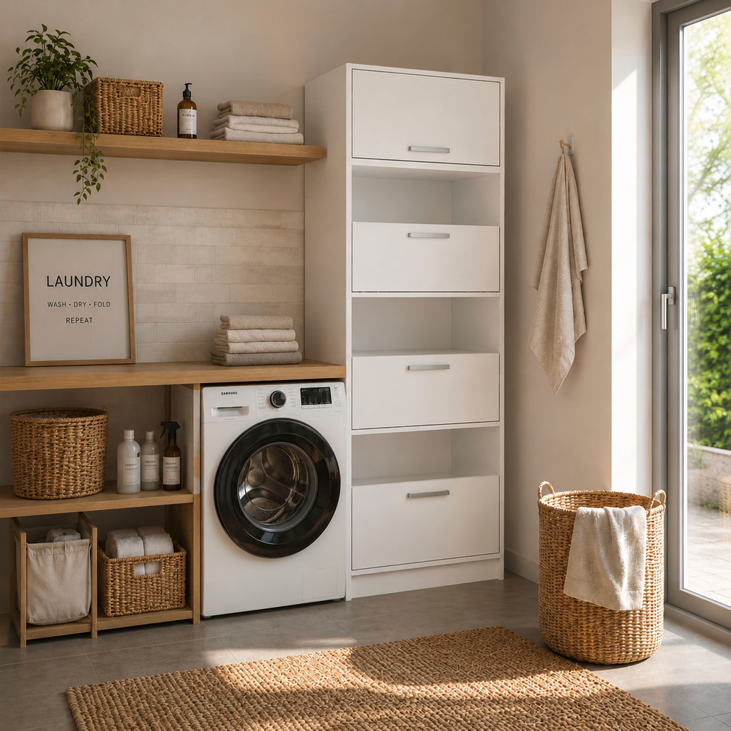 Inter Link Wäscheschrank »Norela, 2-tlg. Schrank mit Wäscheeinwurf, softclose, 67 x 68 x 208 cm« 1 Stk. tlg. Hauswirtschaftsraum, höhenverstellbare Füße, Klappbare Türen