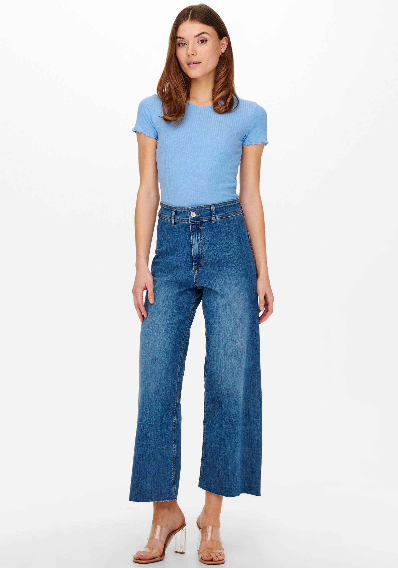 Rundhalsshirt ONLY "ONLEMMA S/S SHORT TOP NOOS JRS", Damen, Gr. L, blau (ultramarine), Jersey, Obermaterial: 63% Polyester, 32% Viskose, 5% Elasthan, unifarben, regular fit kurz, Rundhals, gewellter Abschluss, Shirts Rundhalsshirt, Rundhals, modisch, regu 4