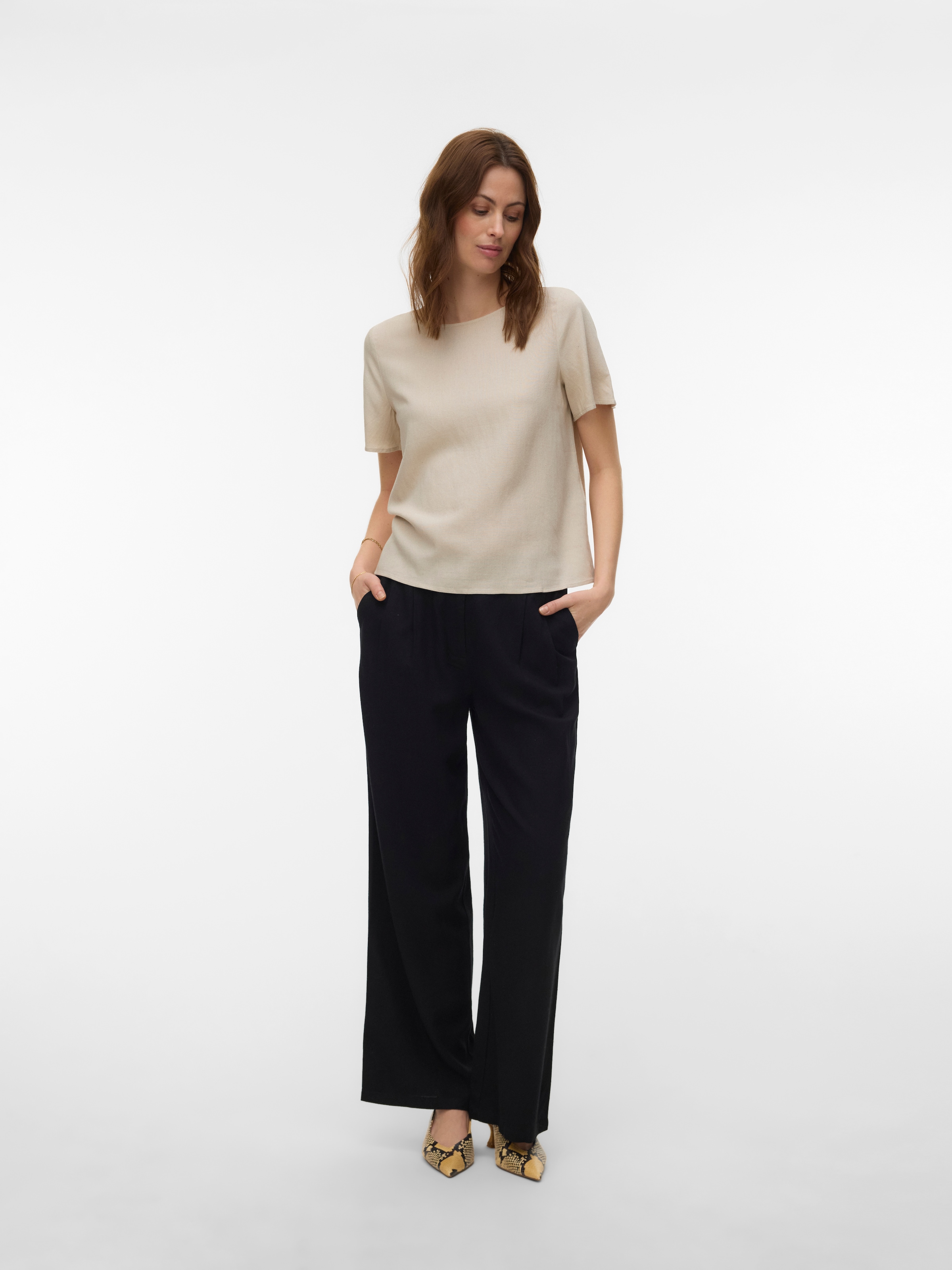 Vero Moda Blusenshirt »VMMYMILO SS O-NECK TOP WVN GA« mit Leinen