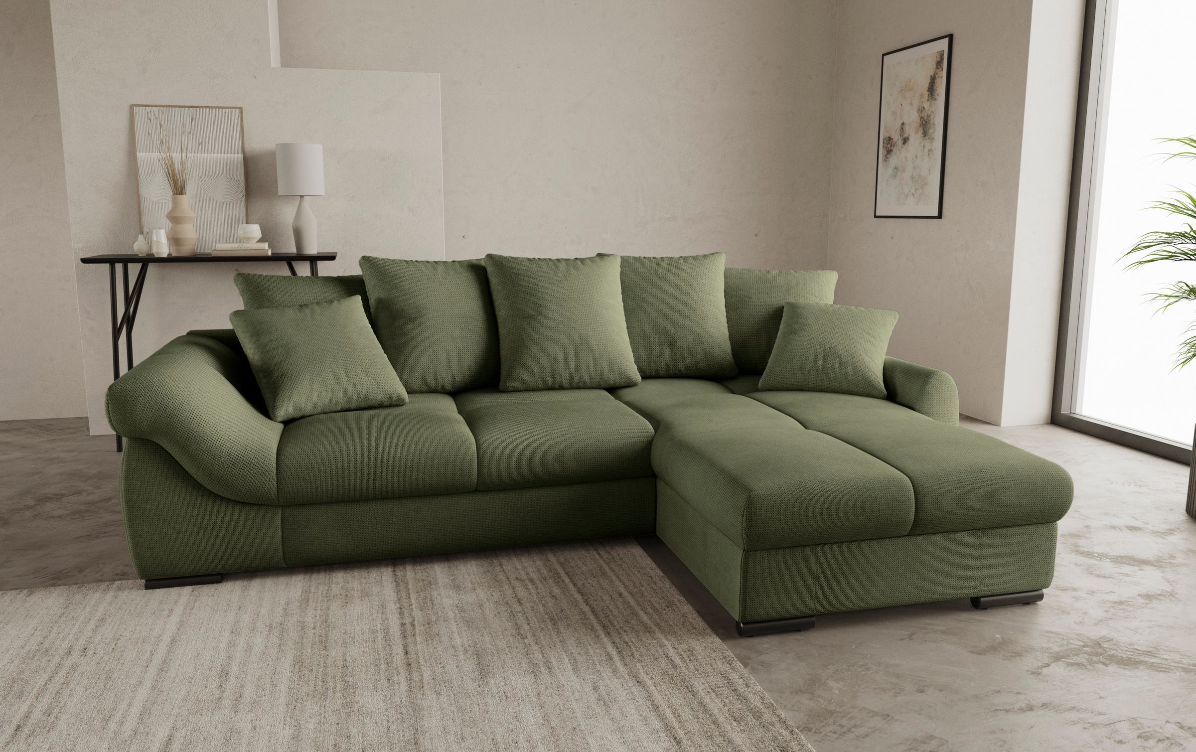 Mr. Couch Ecksofa »Livorno L-Form«, inkl. Hochschläfer-Bettauszug, XL-Bettkasten weiß beschichtet