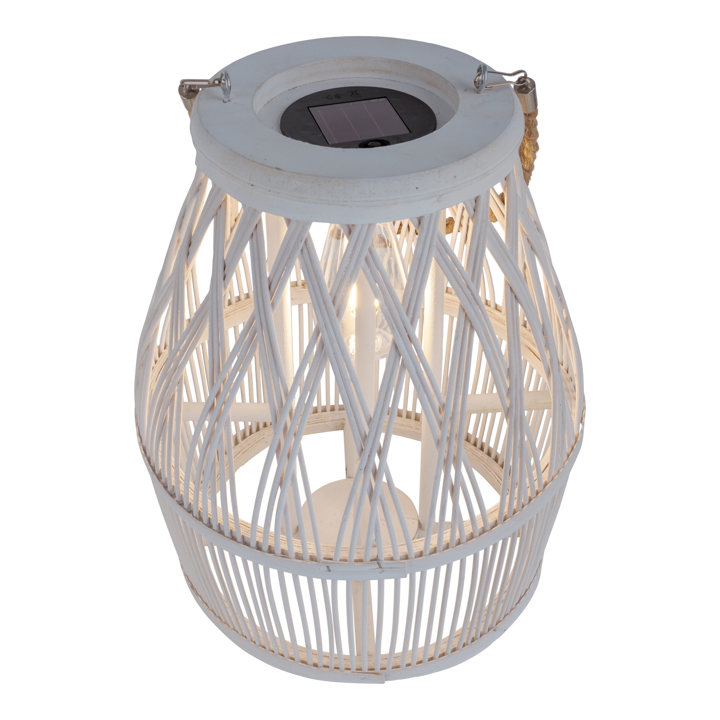 näve LED Solarleuchte »Korbinian« LED-Modul 1 Stk. Warmweiß Korbleuchte (Rattan) weiß mit LED Birne warmweiß, inkl. Akku, H: 34cm