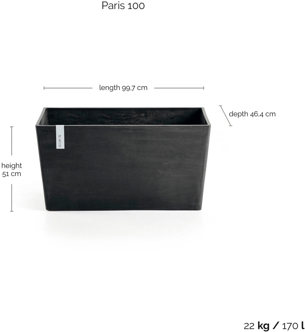 ECOPOTS Blumentopf »Paris« BxTxH: 99x46x50 cm