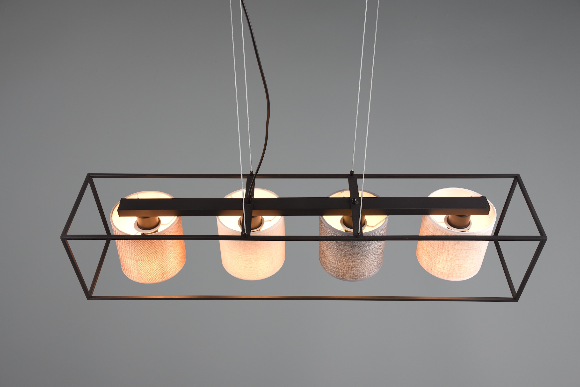 TRIO Leuchten Pendelleuchte »ROSS, Hängelampe 4-flammig Küche Wohnzimmer exkl 4xE27 max 25W«, 4 flammig, Leuchtmittel E27 | Leuchtmittel wechselbar, Hängeleuchte höhenverstellbar max 150cm mit Stoffschirmen in 4 Farben