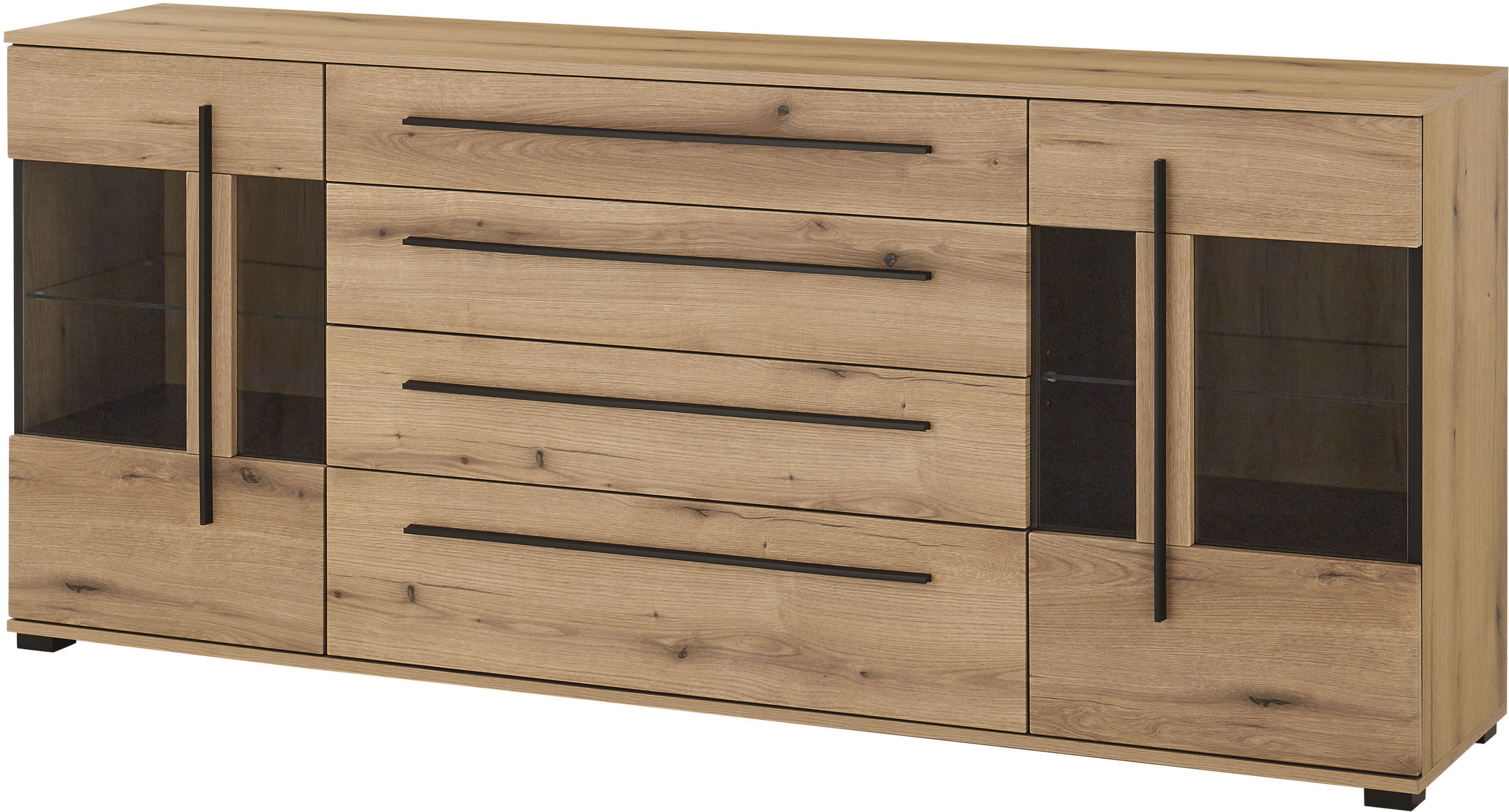 Home affaire Sideboard "Cantara, moderner Schrank, Kommode in Eiche Evoke, Weiß oder Kaschmir" schwarze Stangengriffe, ausreichend Stauraum, vielseitig einsetzbar